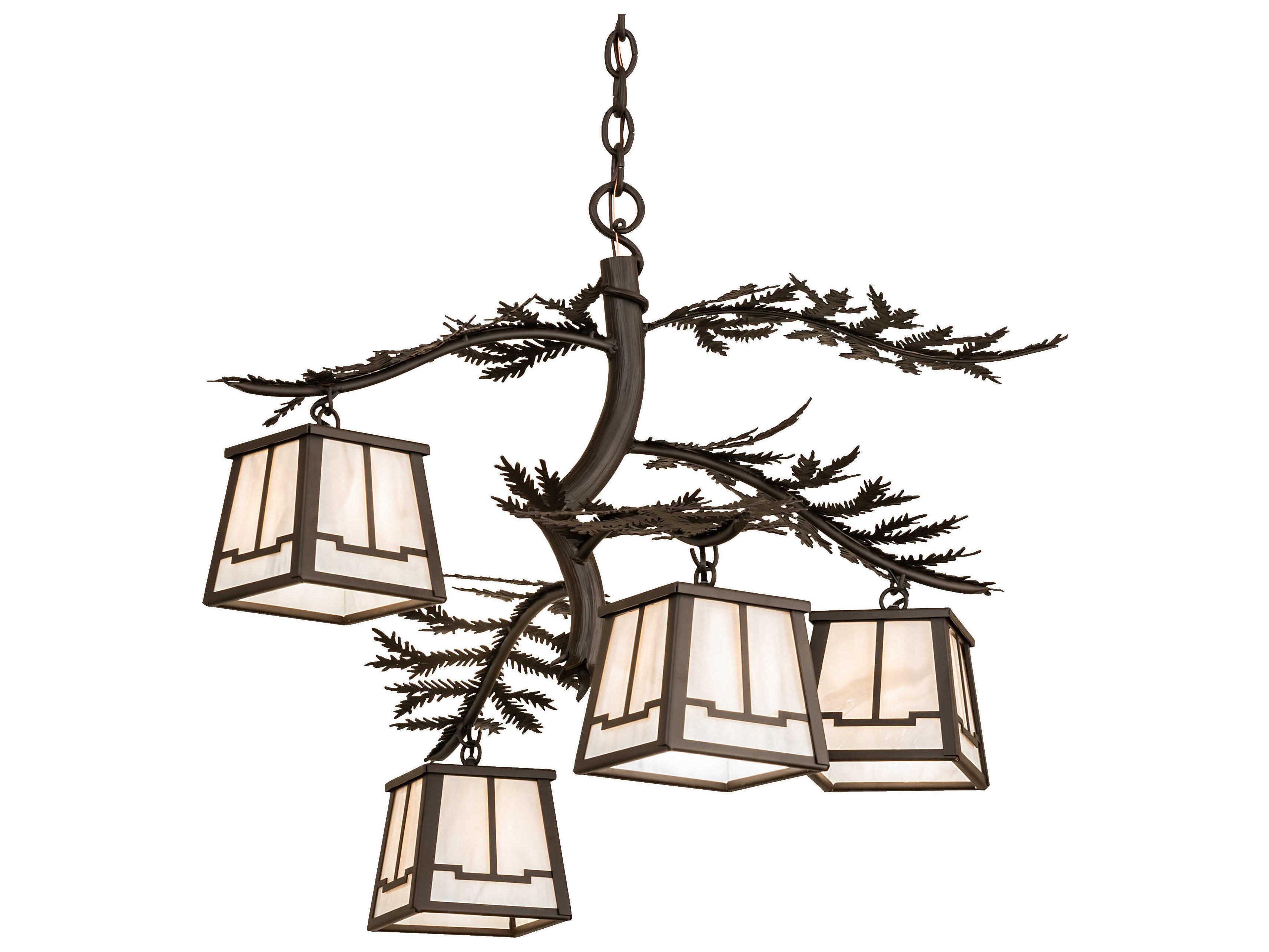Meyda Pine Branch Valley View 4-Light Black Glass Lantern Chandelier