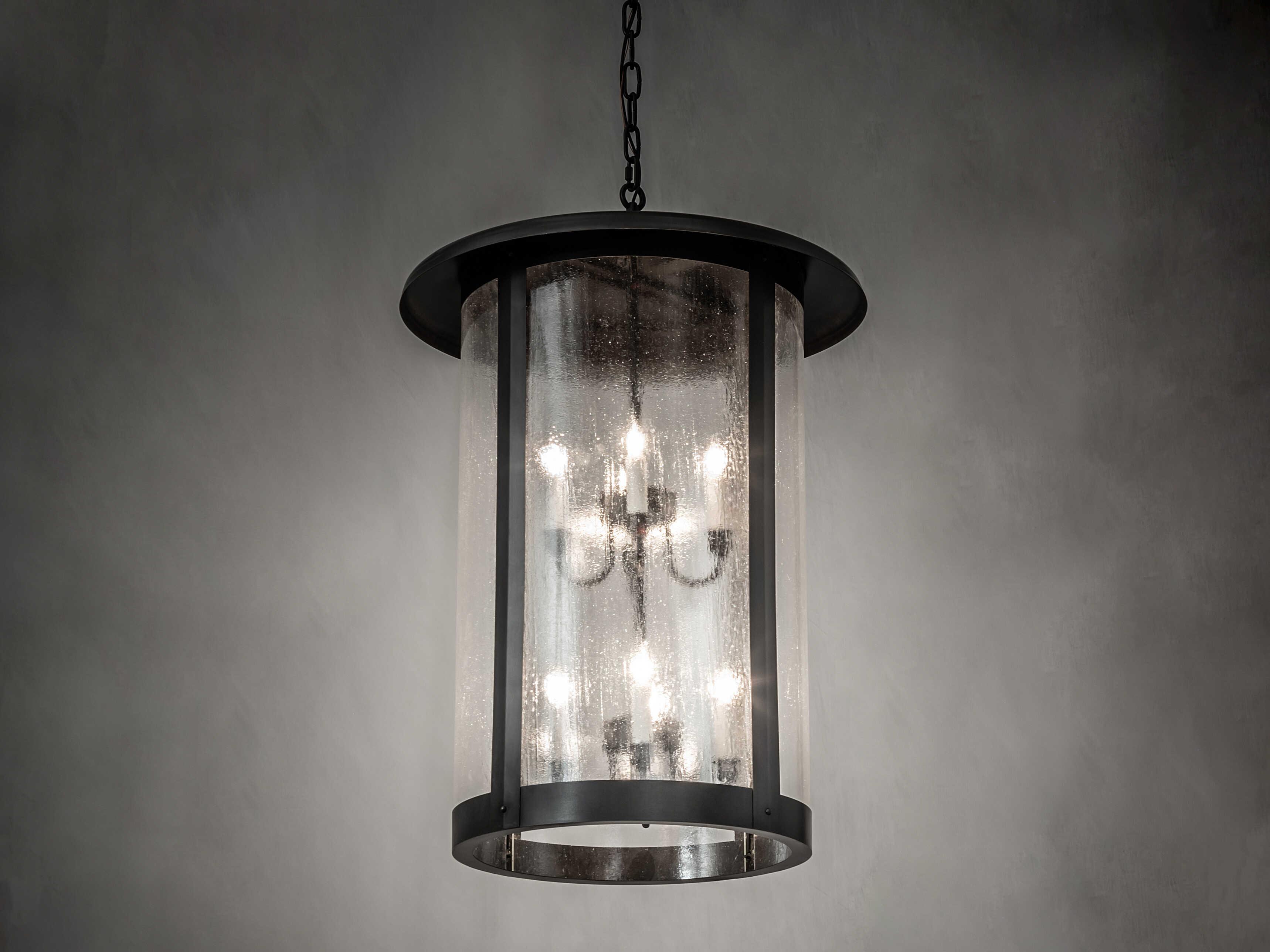 Meyda Fulton 8-Light Craftsman Brown Glass Cylinder Round Tiered Chandelier