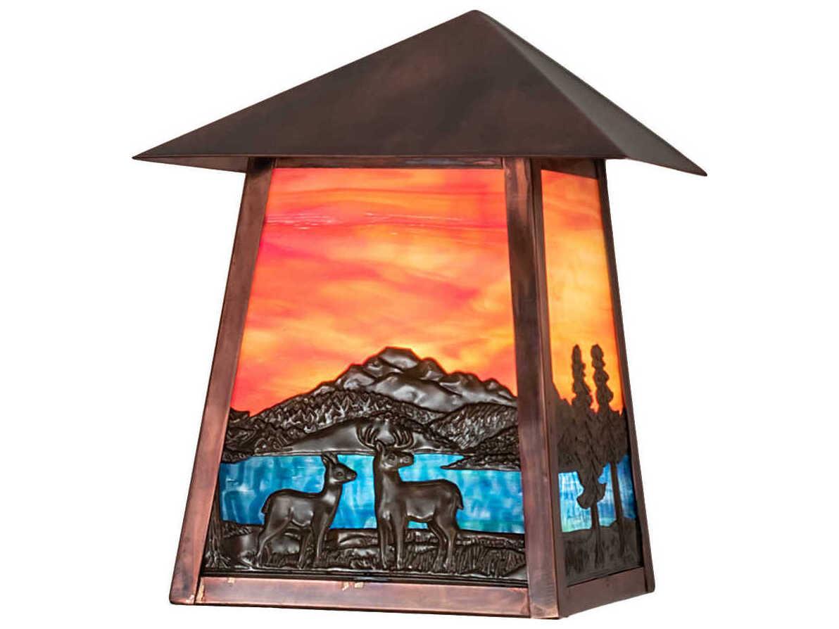 Meyda Stillwater 1-Light Vintage Copper Blue Glass Wall Sconce