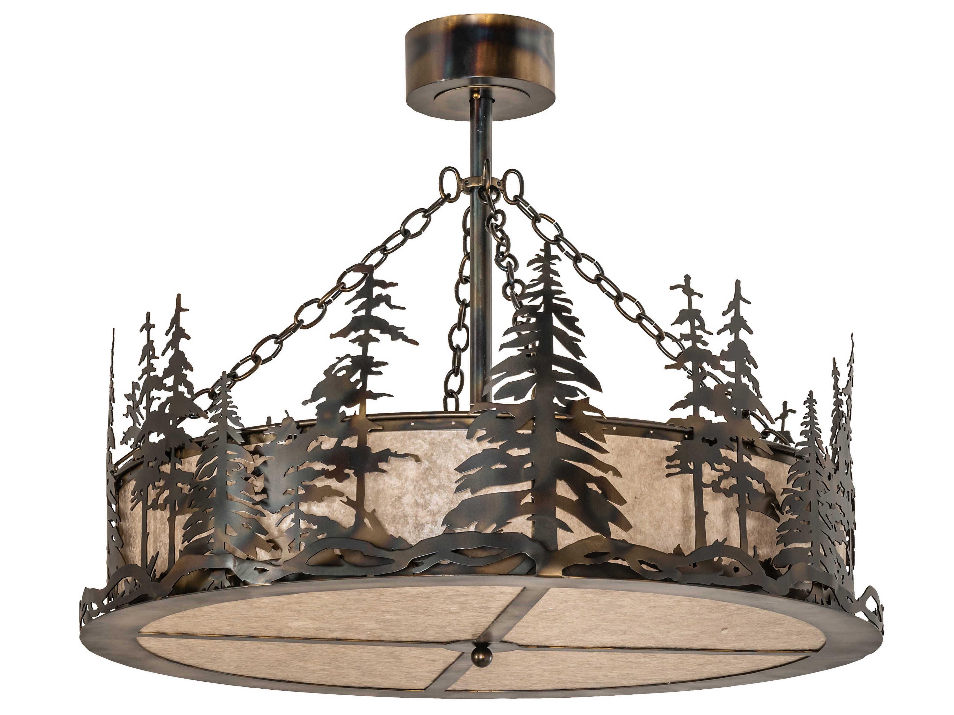 Meyda Tall Pines 4-Light Steel Glass Round Pendant