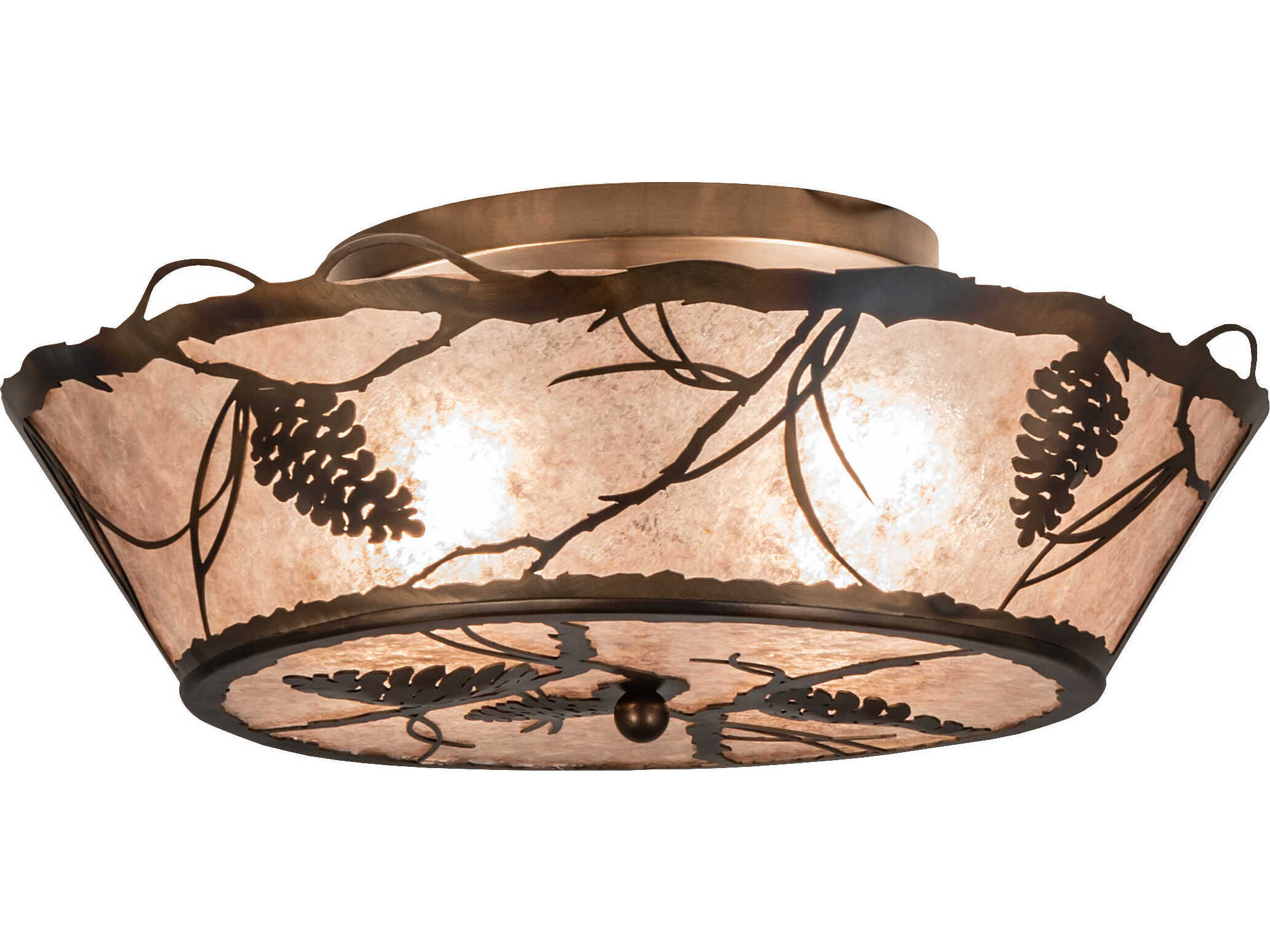 Meyda Whispering Pines 4-Light Antique Copper Glass Bowl Flush Mount