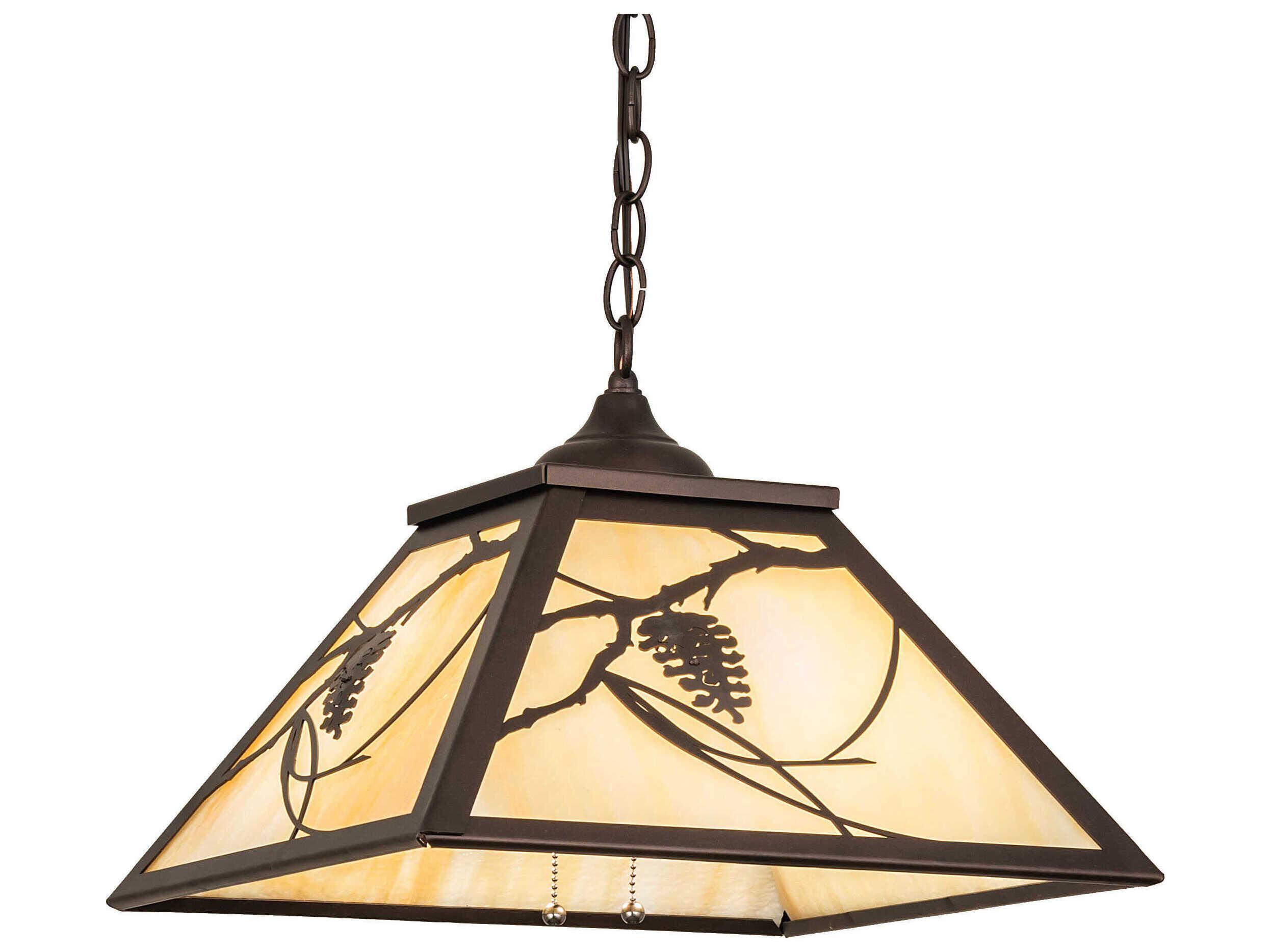 Meyda Whispering Pines 2-Light Mahogany Bronze Glass Empire Pendant