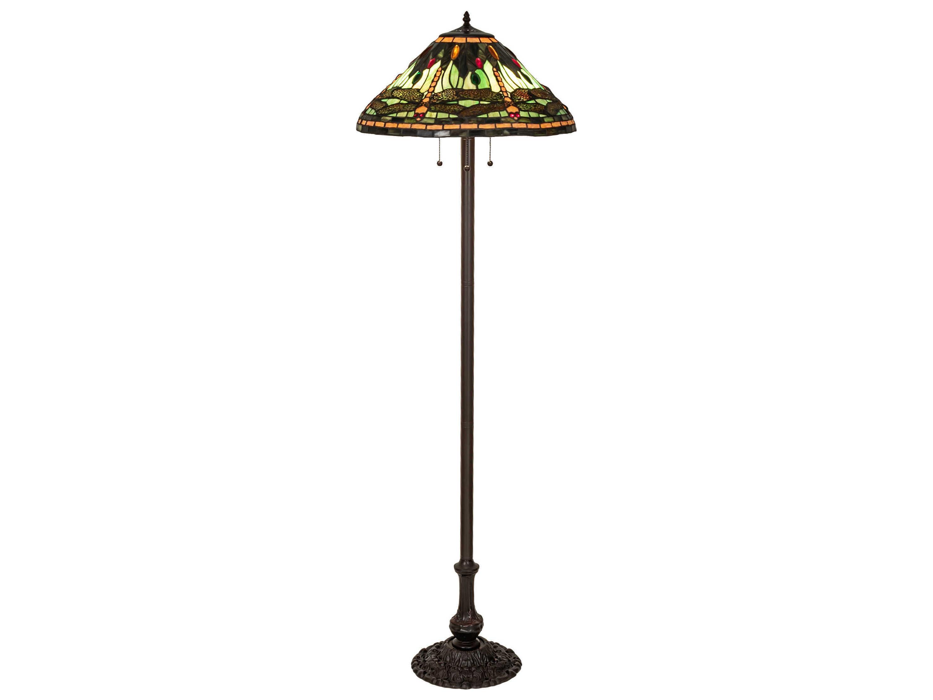 Meyda Tiffany Dragonfly Mahogany Bronze Glass Floor Lamp