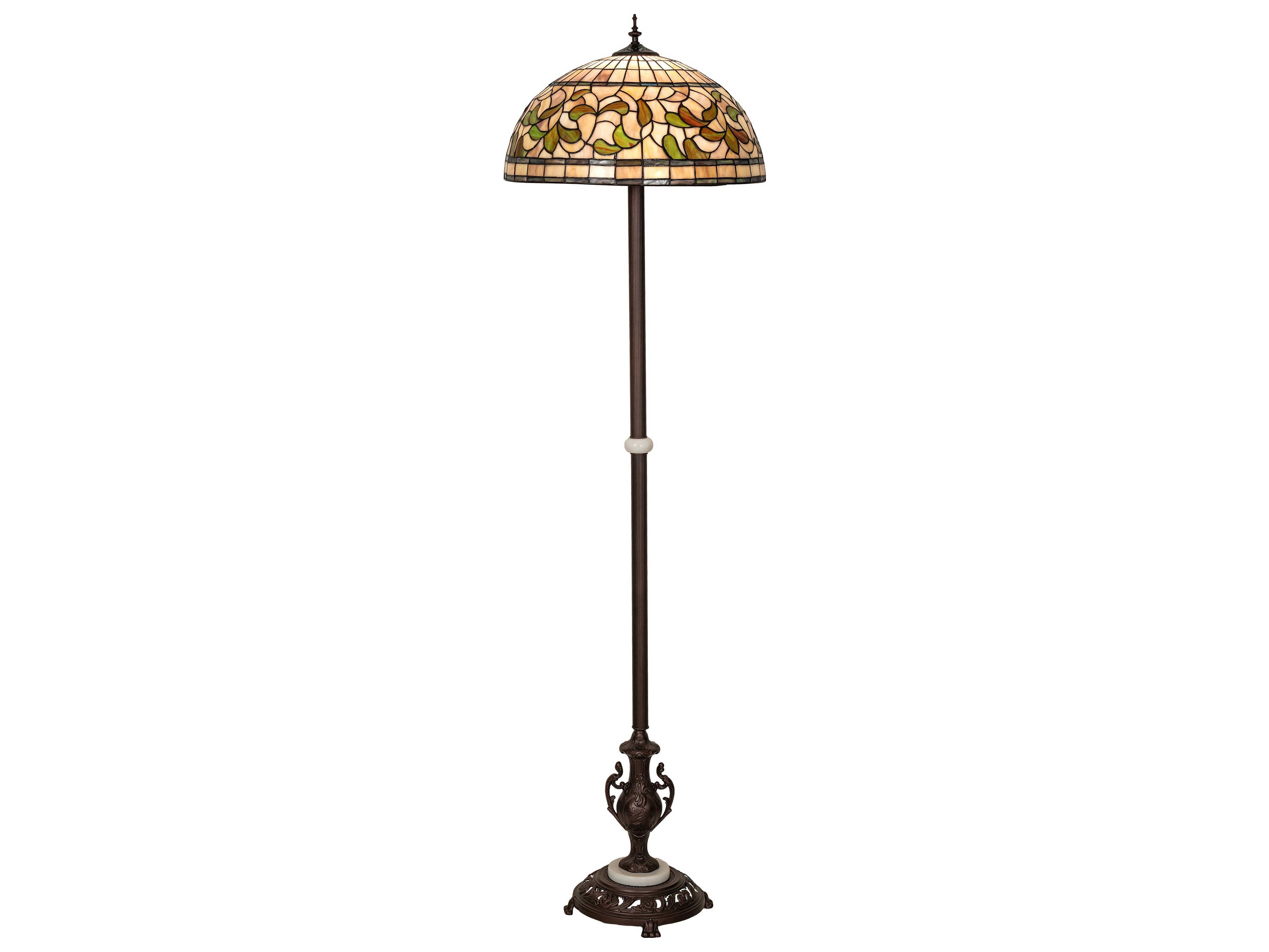 Meyda Tiffany Turning Leaf Mahogany Bronze Glass Floor Lamp