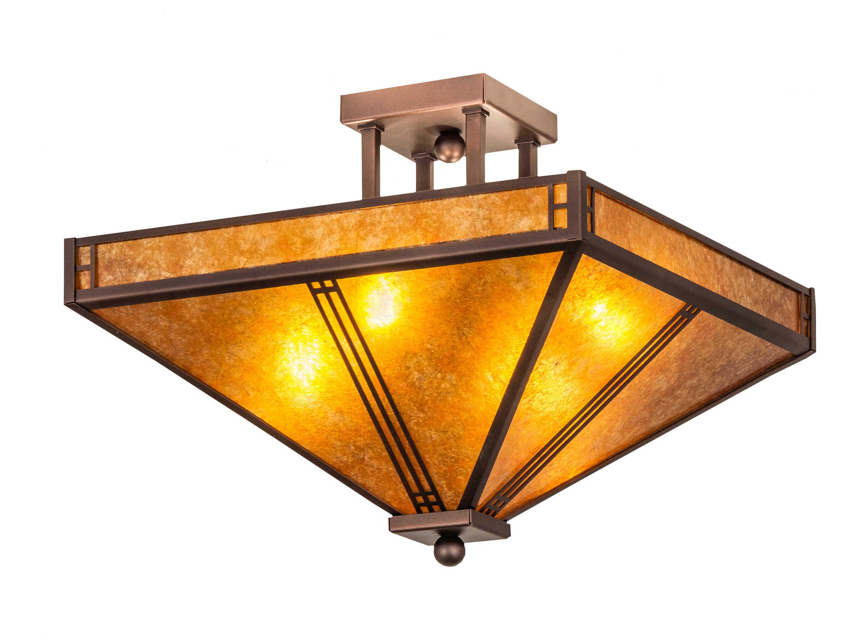 Meyda Prairie 4-Light Mahogany Bronze Glass Semi Flush Mount