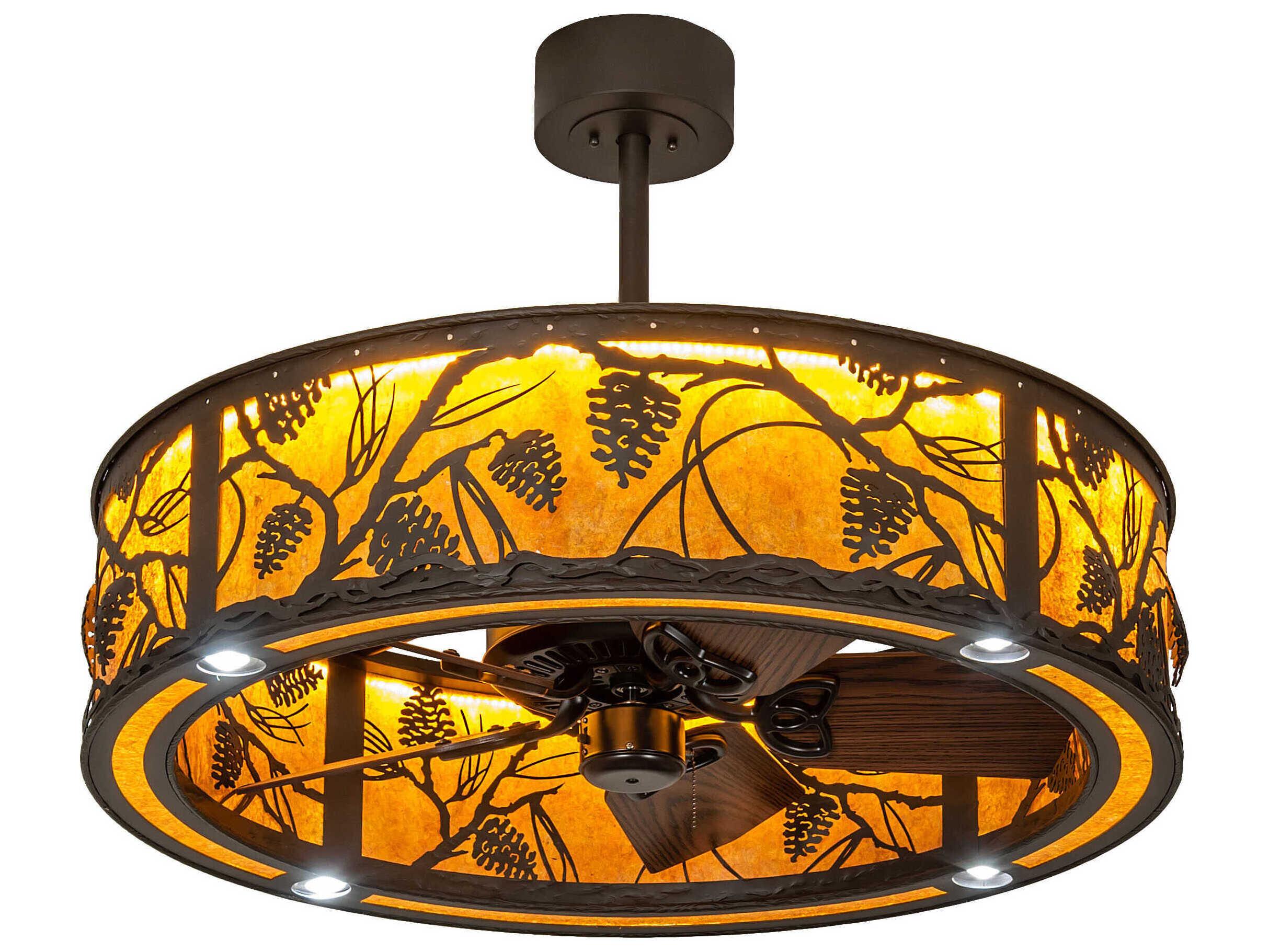 Meyda Whispering Pines 37" Ceiling Fan with Amber Mica Shade