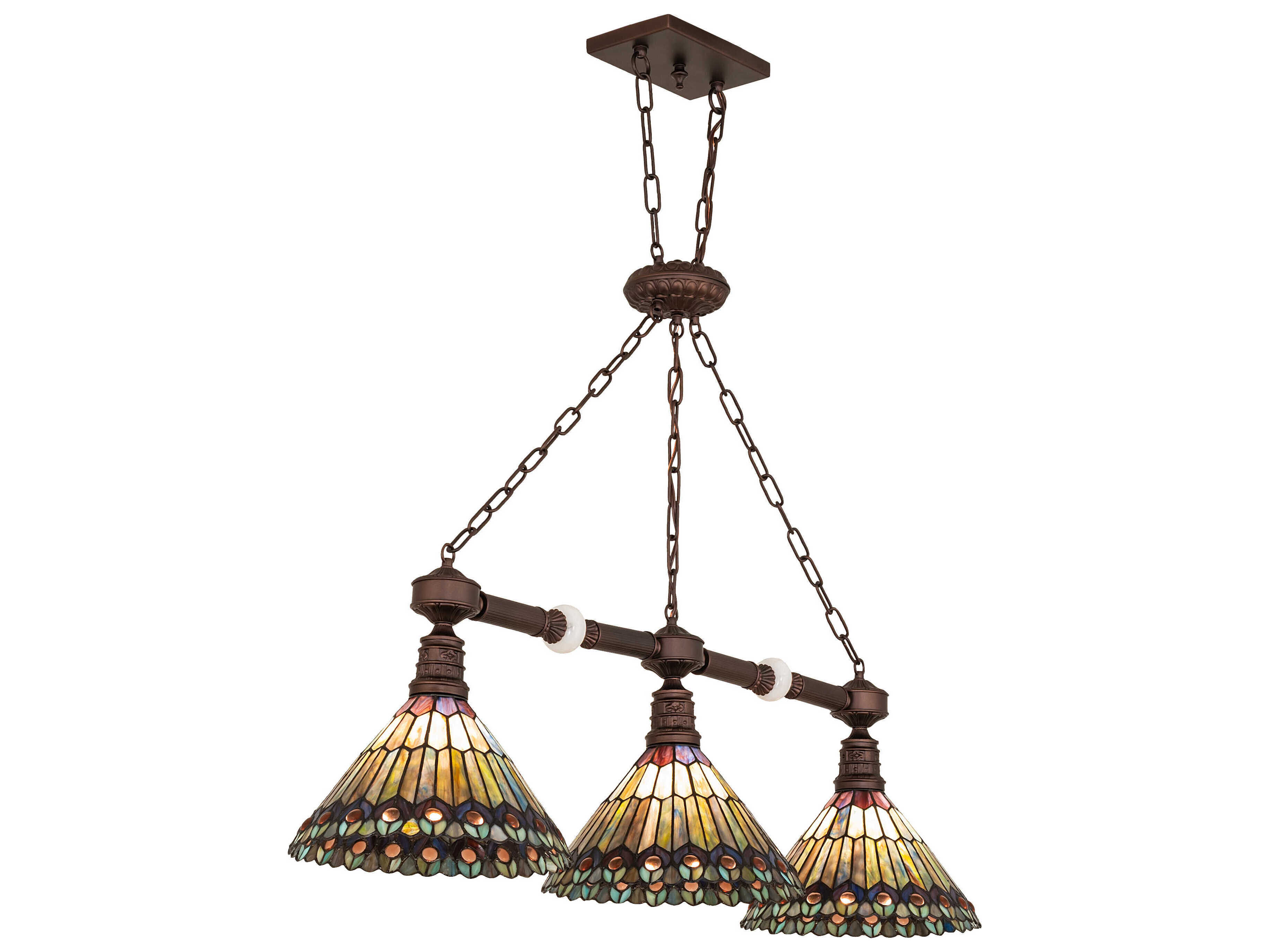 Meyda Tiffany Jeweled Peacock 3-Light Mahogany Bronze Glass Island Pendant