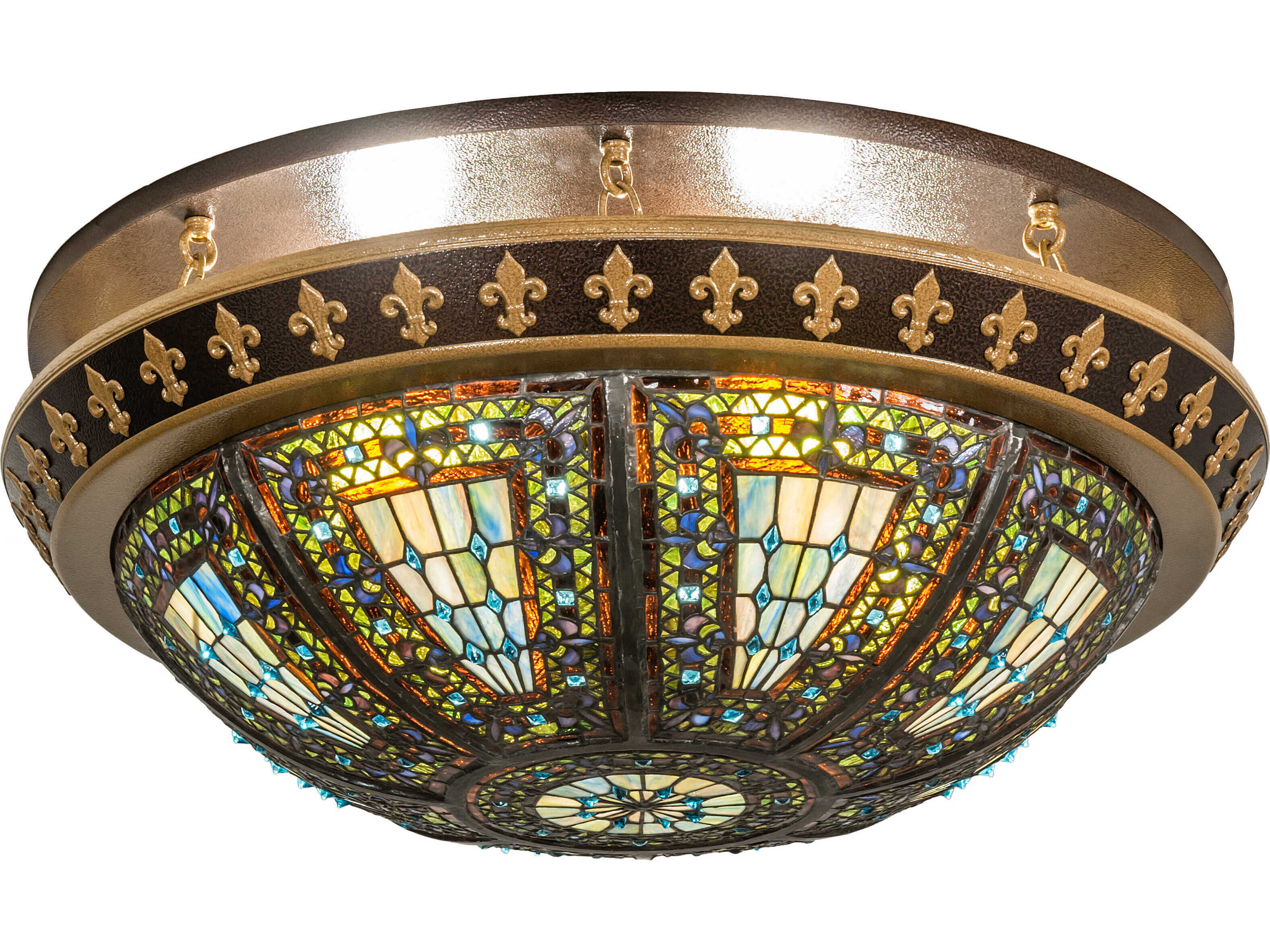 Meyda Fleur-de-lis 4-Light Steel Glass Tiffany Bowl Flush Mount