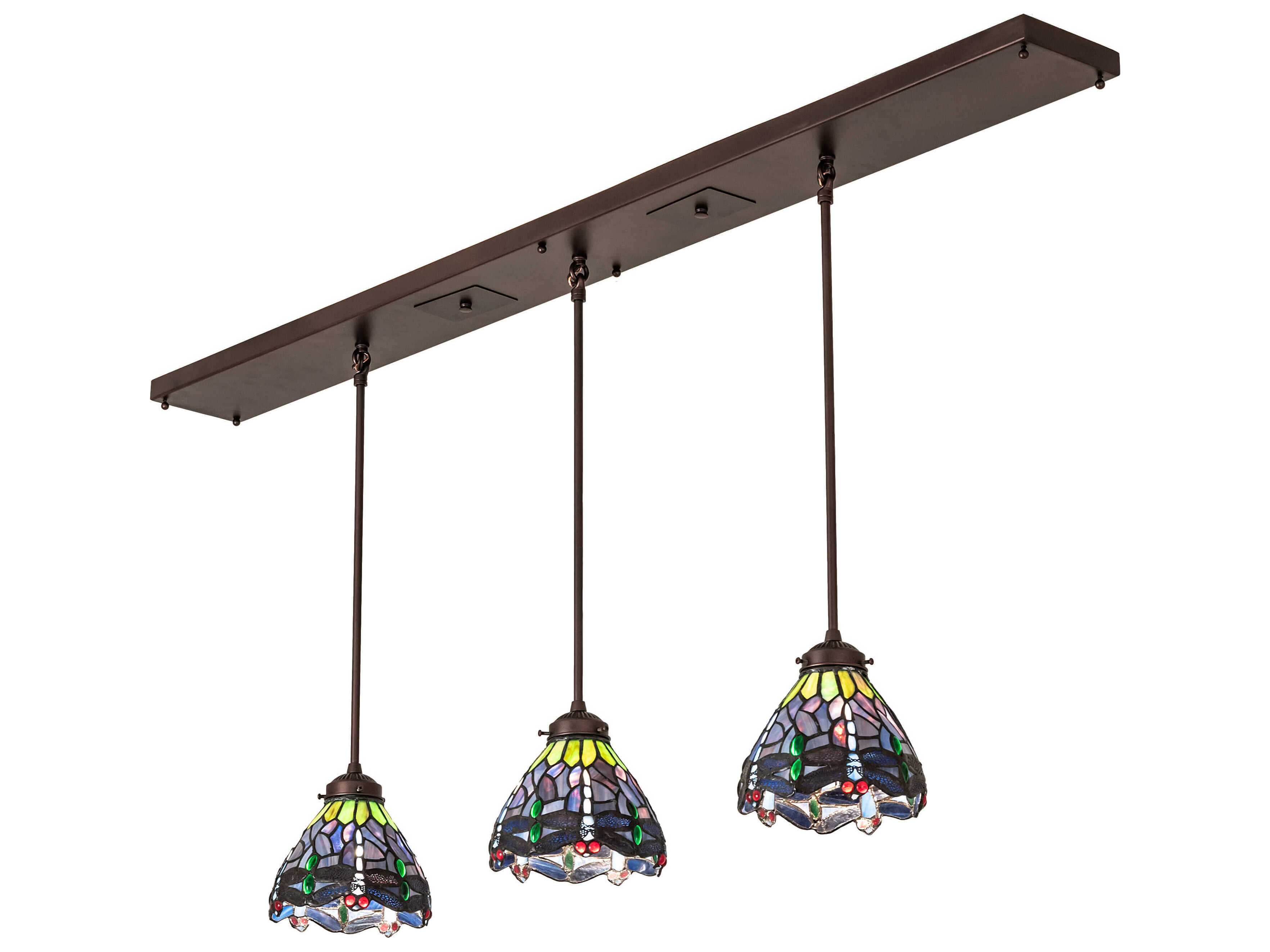 Meyda Hanginghead Dragonfly 3-Light Mahogany Bronze Glass LED Bell Island Pendant
