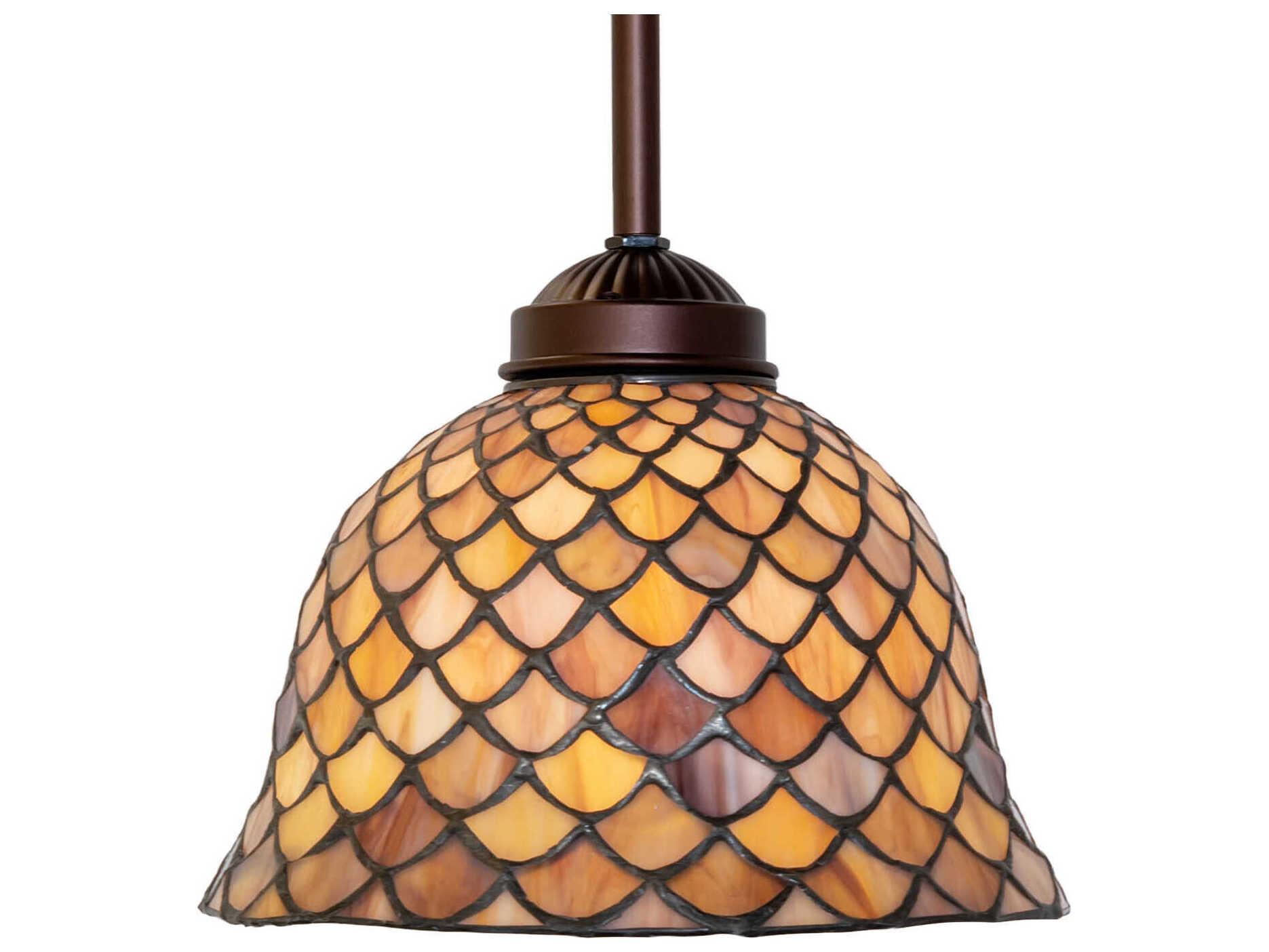 Meyda Tiffany Fishscale 1-Light Mahogany Bronze Bell Mini Pendant