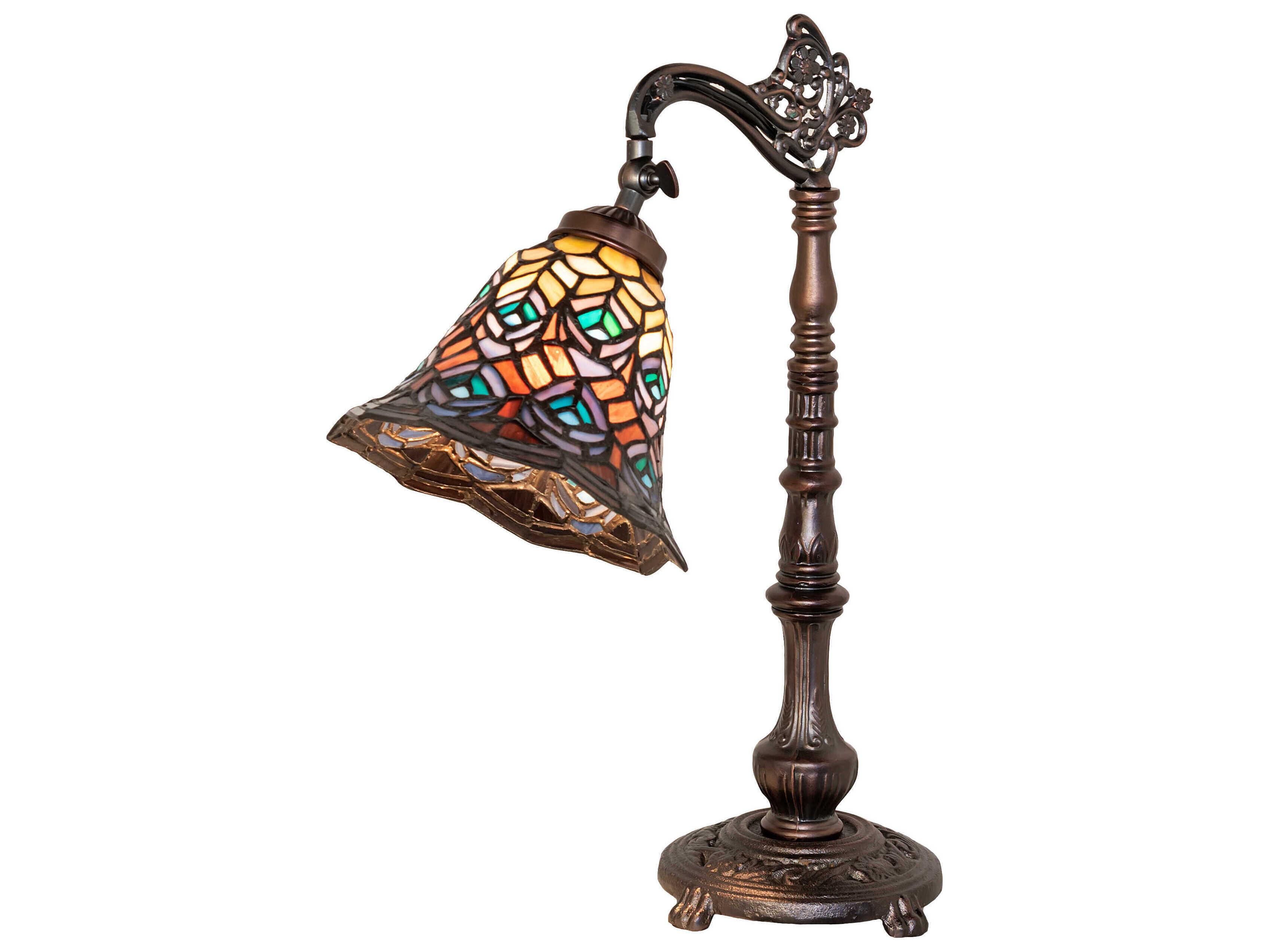 Meyda Tiffany Peacock Feather Mahogany Bronze Desk Lamp
