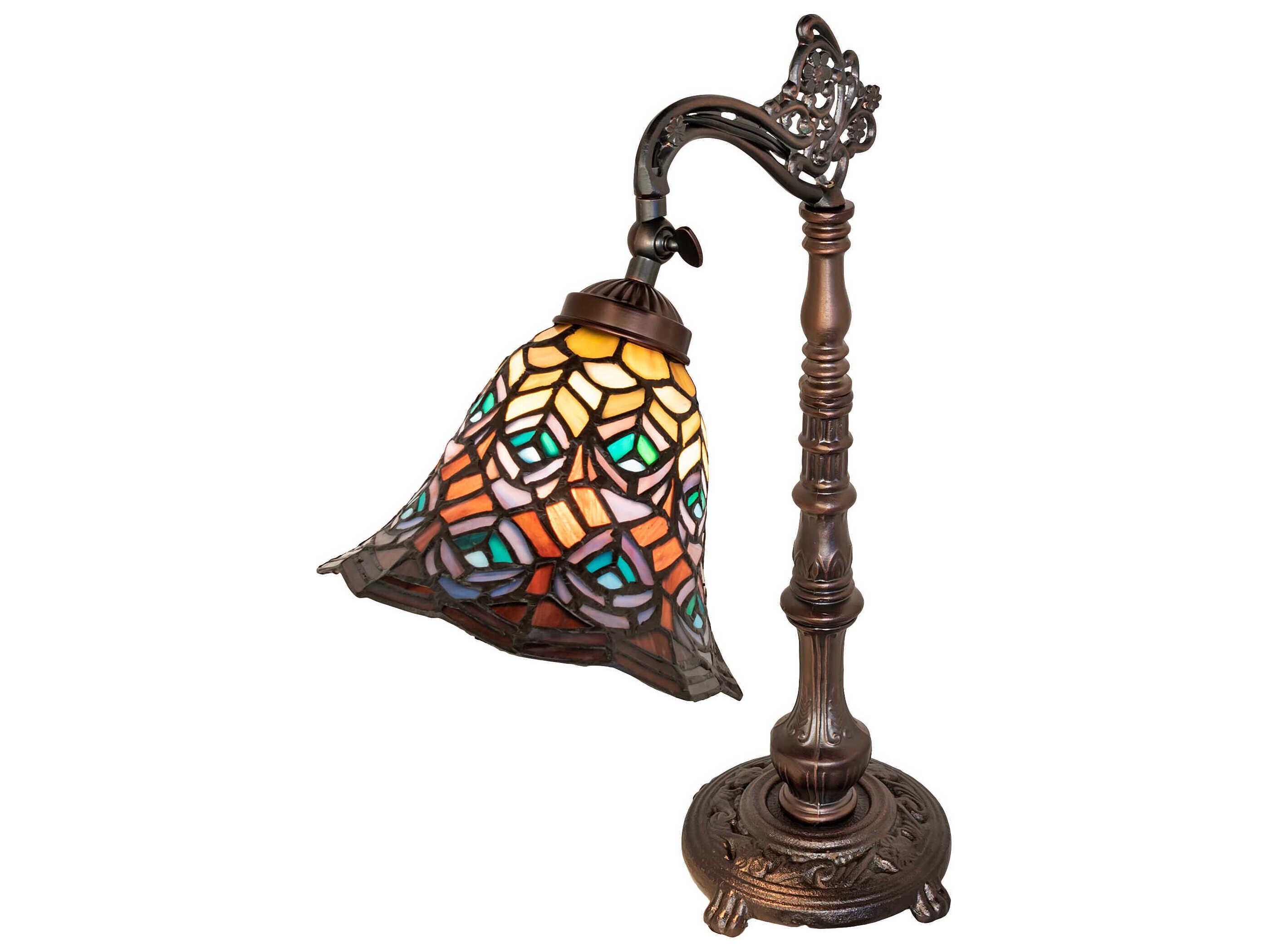 Meyda Tiffany Peacock Feather Mahogany Bronze Desk Lamp