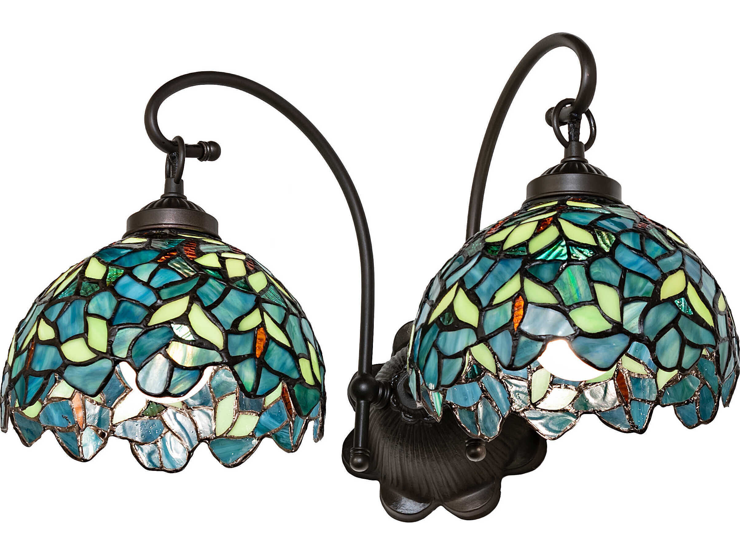 Meyda Nightfall Wisteria 2-Light Mahogany Bronze Glass Tiffany Vanity Light