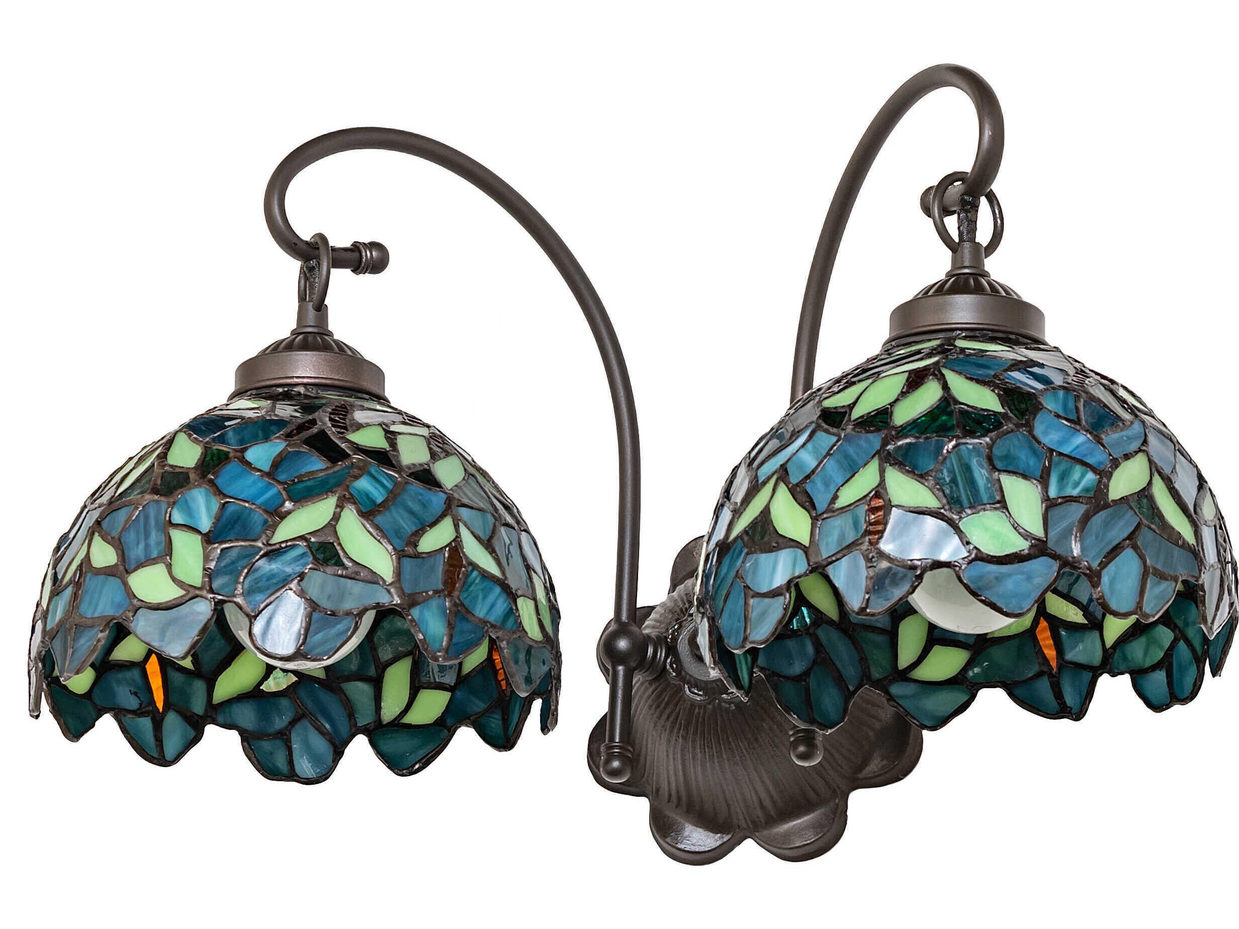 Meyda Nightfall Wisteria 2-Light Mahogany Bronze Glass Tiffany Vanity Light