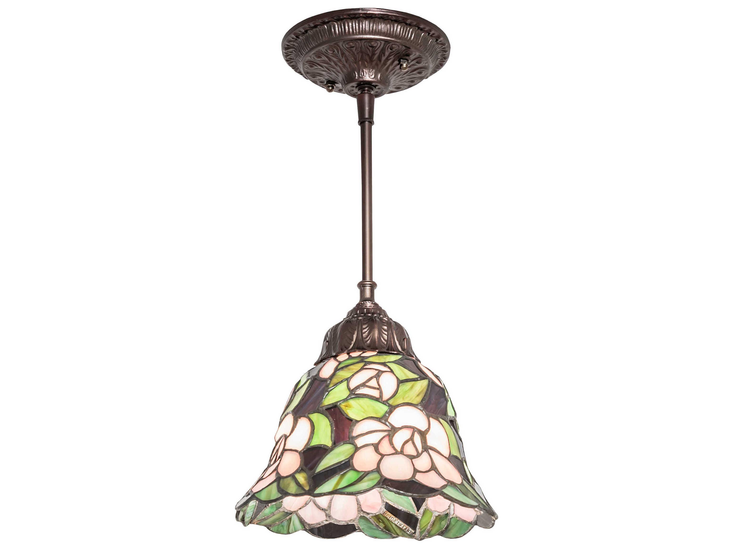 Meyda Begonia 1-Light Steel Glass Tiffany Bell Mini Pendant