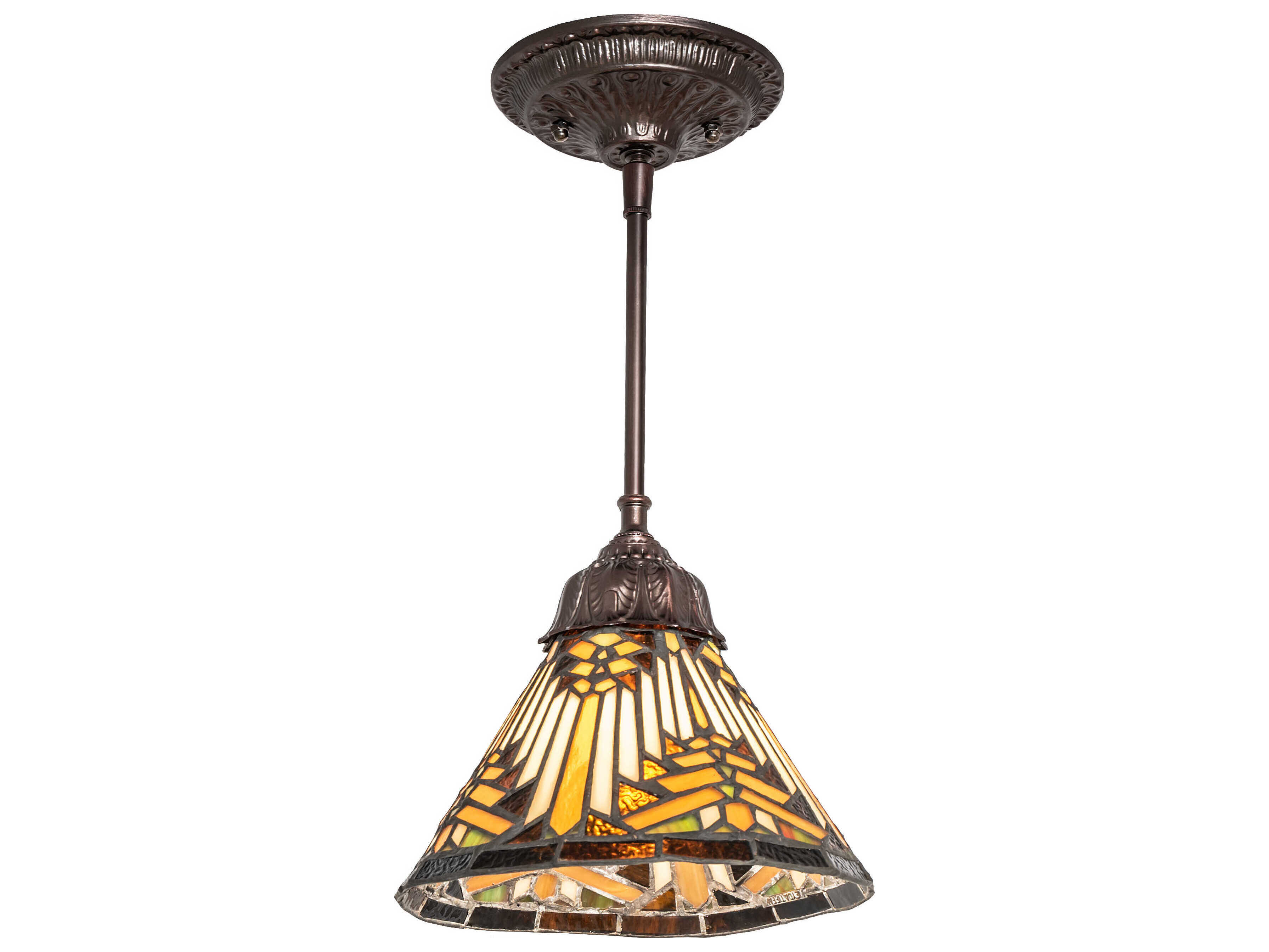 Meyda Nuevo Mission 1-Light Steel Glass Tiffany Mini Pendant