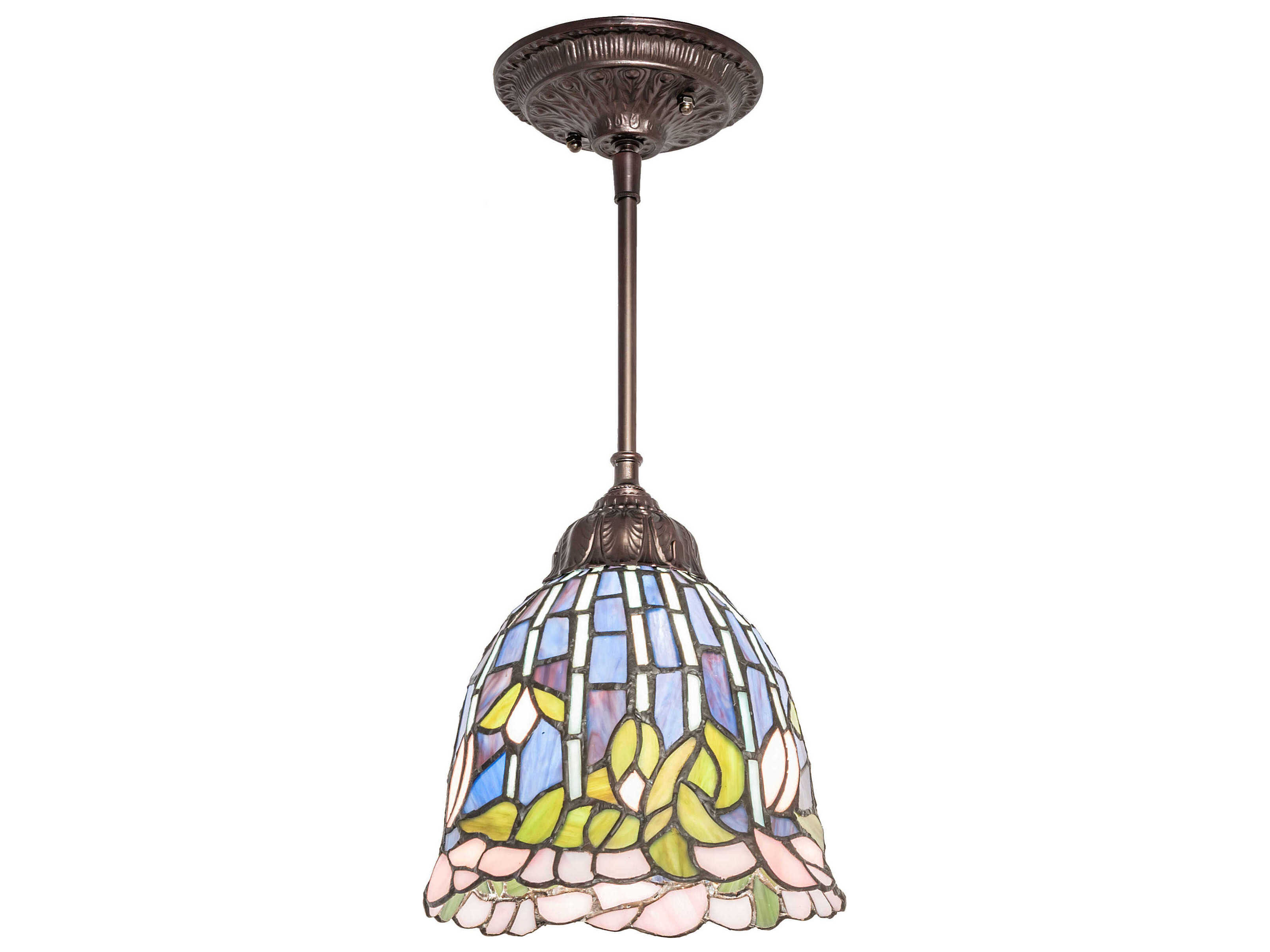 Meyda Flowering Lotus 1-Light Steel Glass Tiffany Bell Mini Pendant