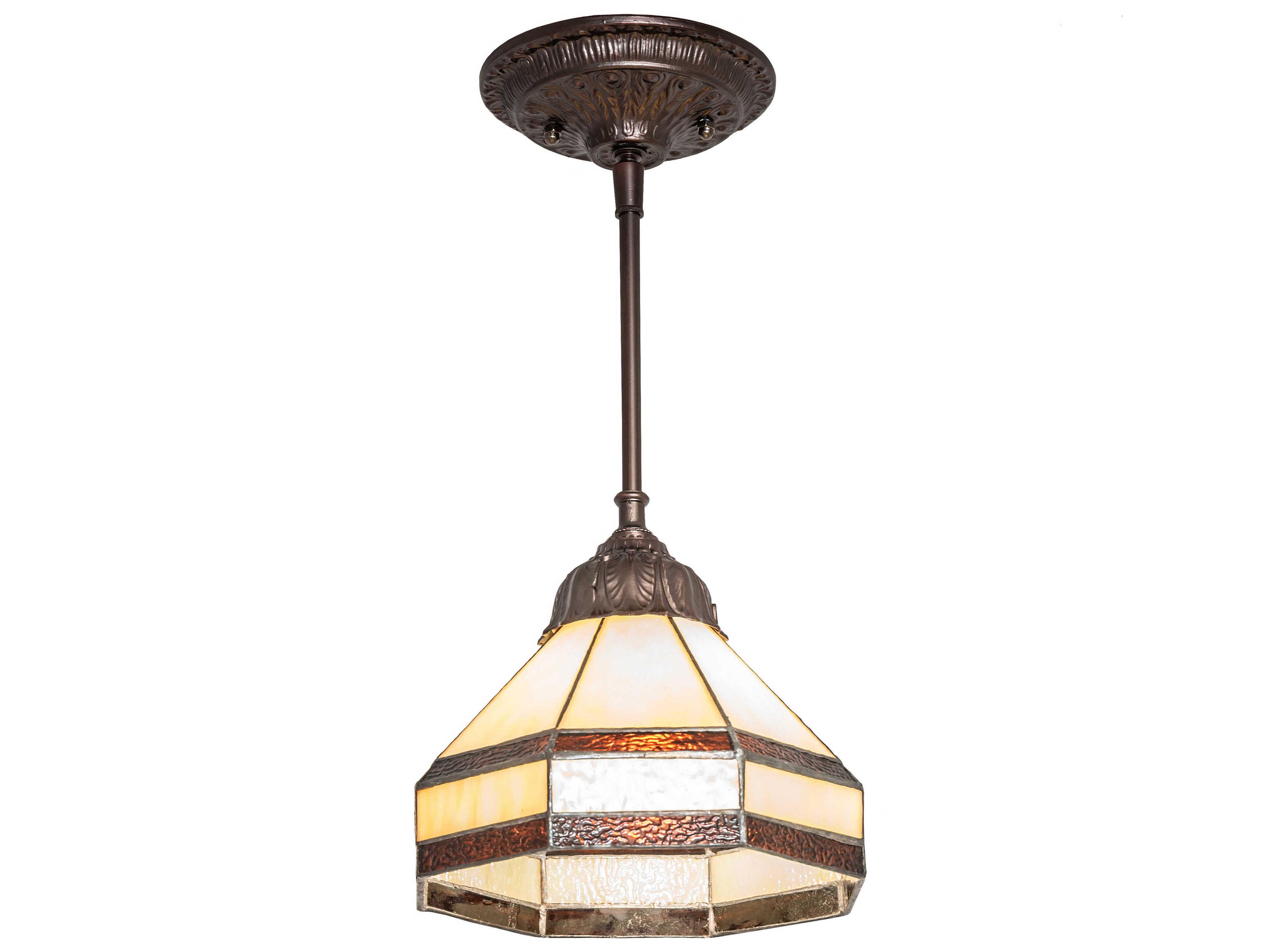 Meyda 1-Light Mahogany Bronze Glass Tiffany Mini Pendant