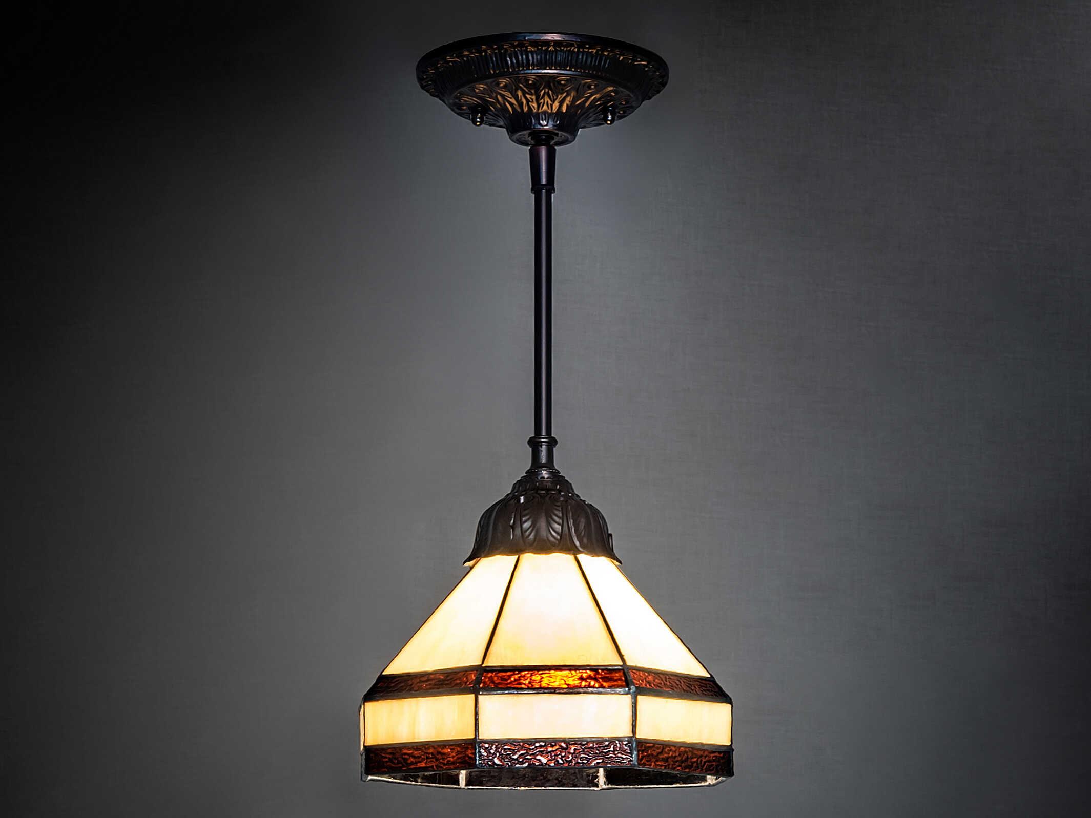 Meyda 1-Light Mahogany Bronze Glass Tiffany Mini Pendant