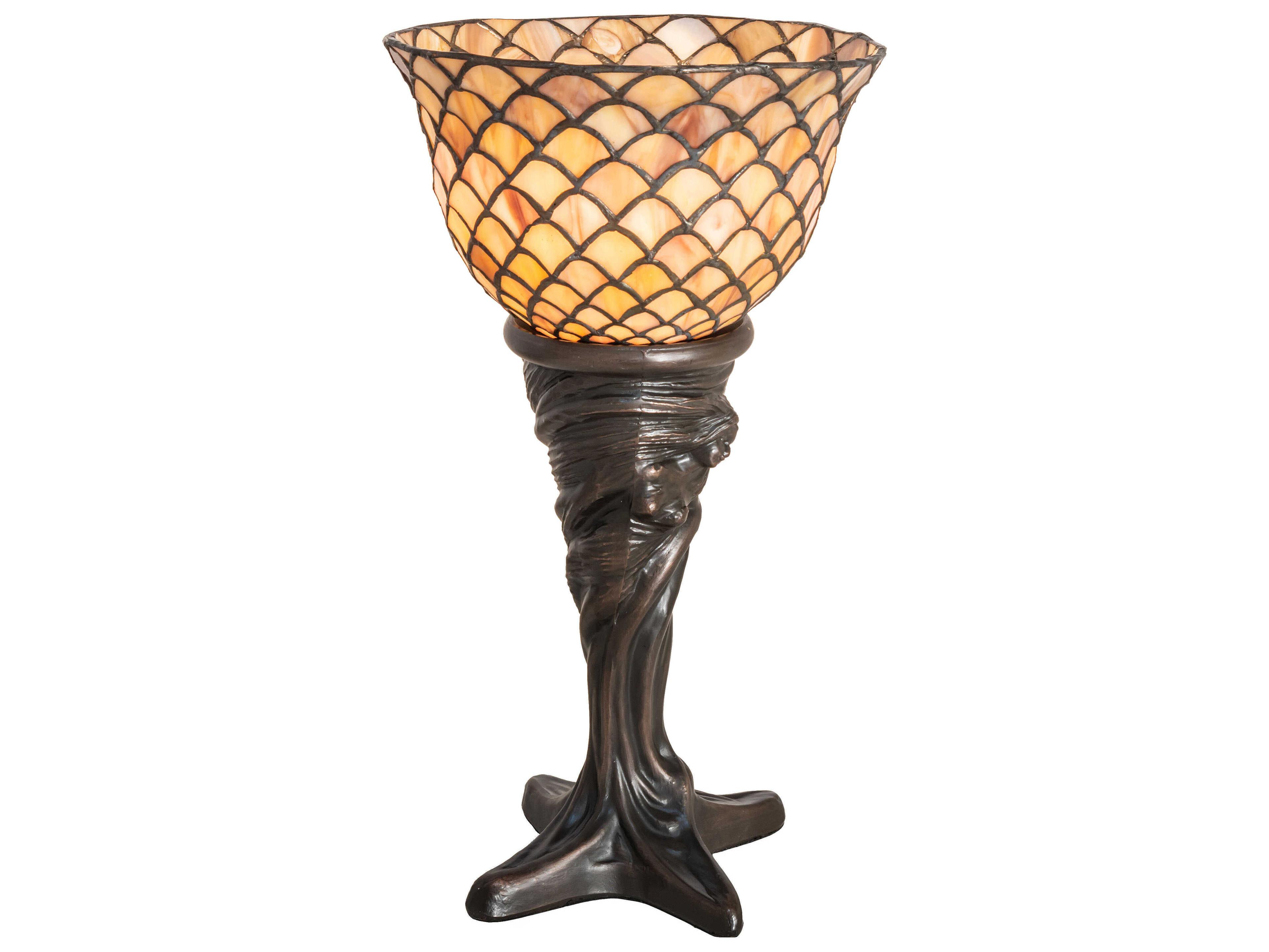 Meyda Tiffany Fishscale Mahogany Bronze Glass Table Lamp