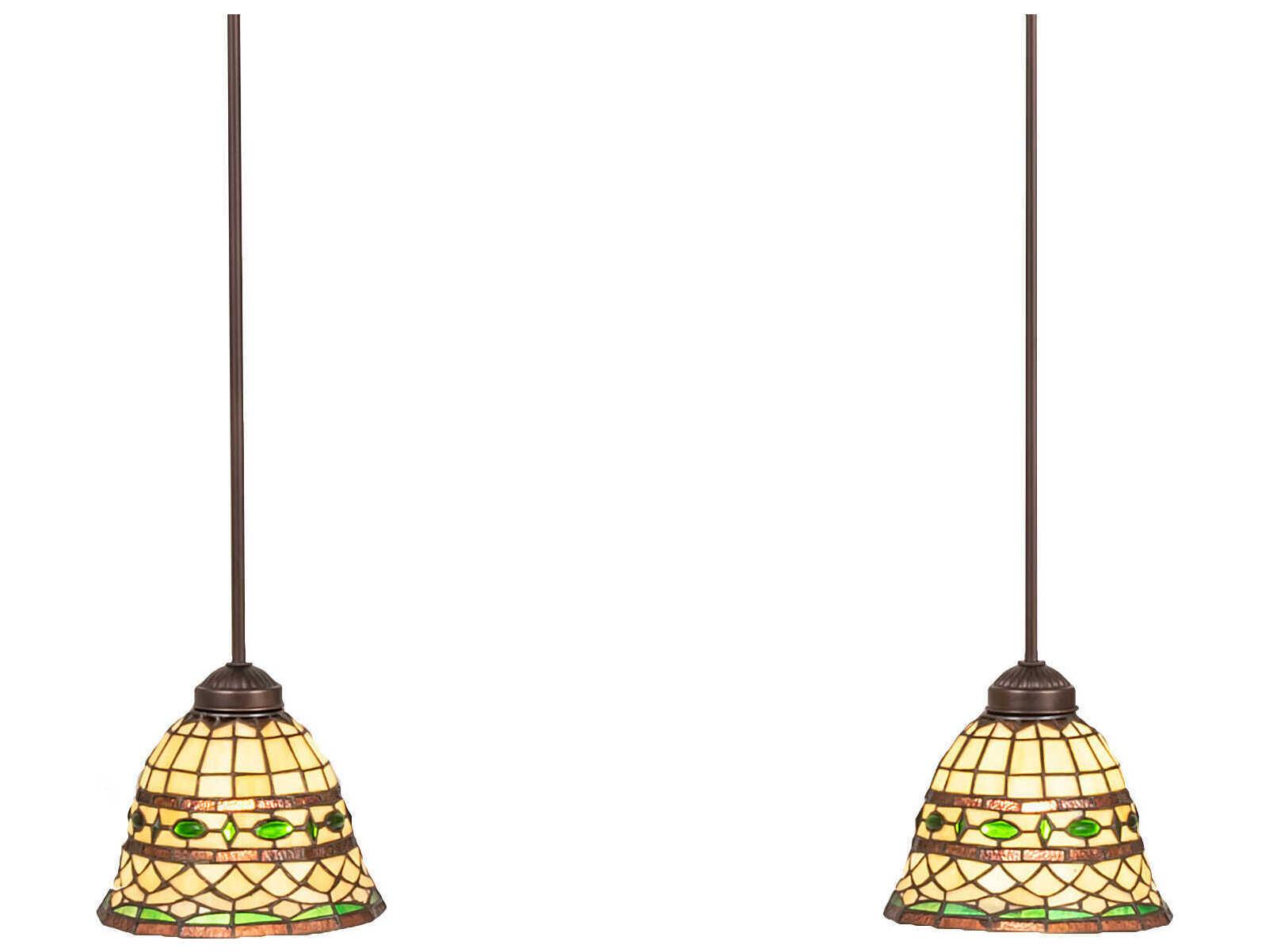 Meyda Tiffany Roman 2-Light Mahogany Bronze Glass Bell Island Pendant