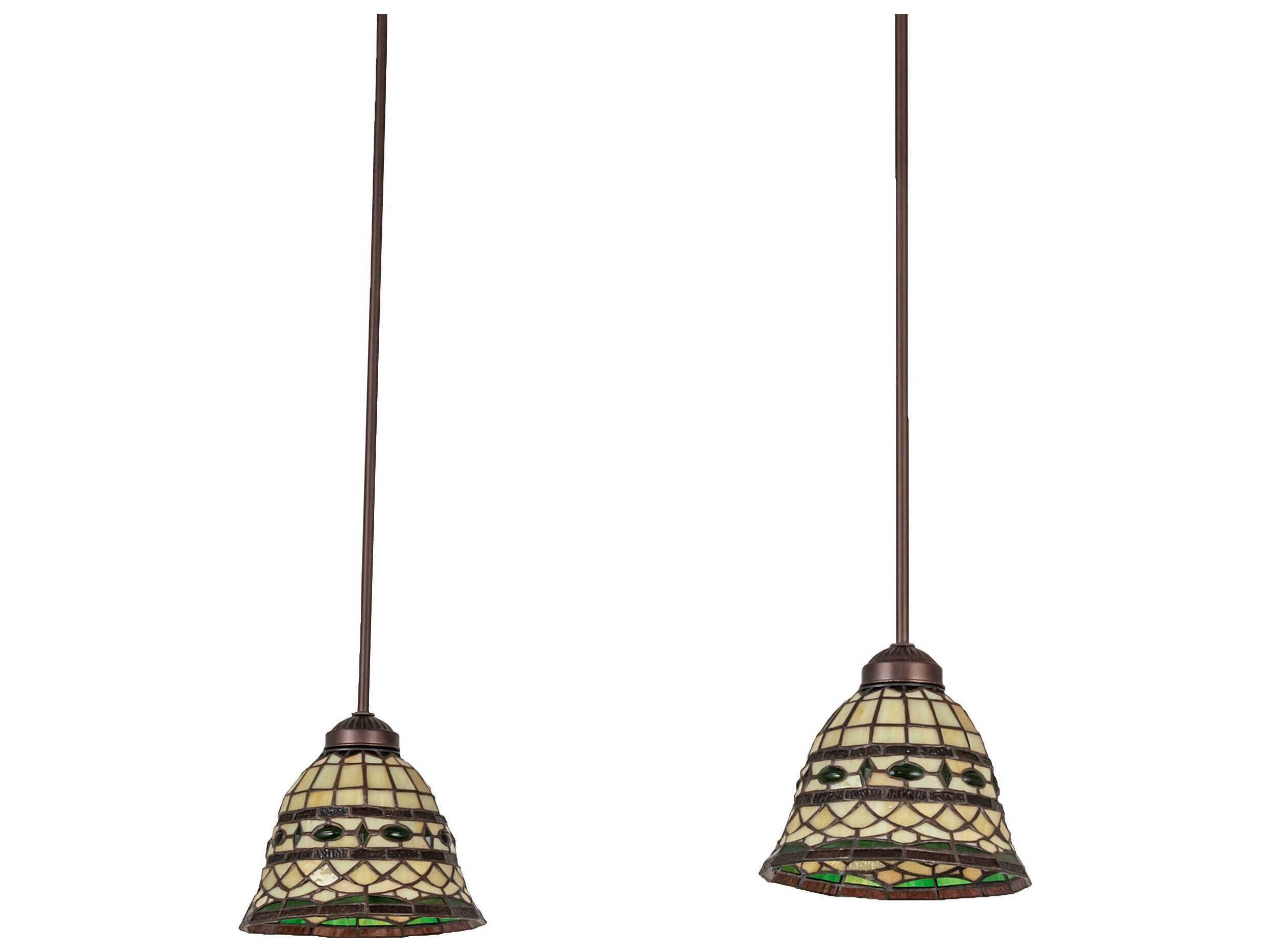 Meyda Tiffany Roman 2-Light Mahogany Bronze Glass Bell Island Pendant