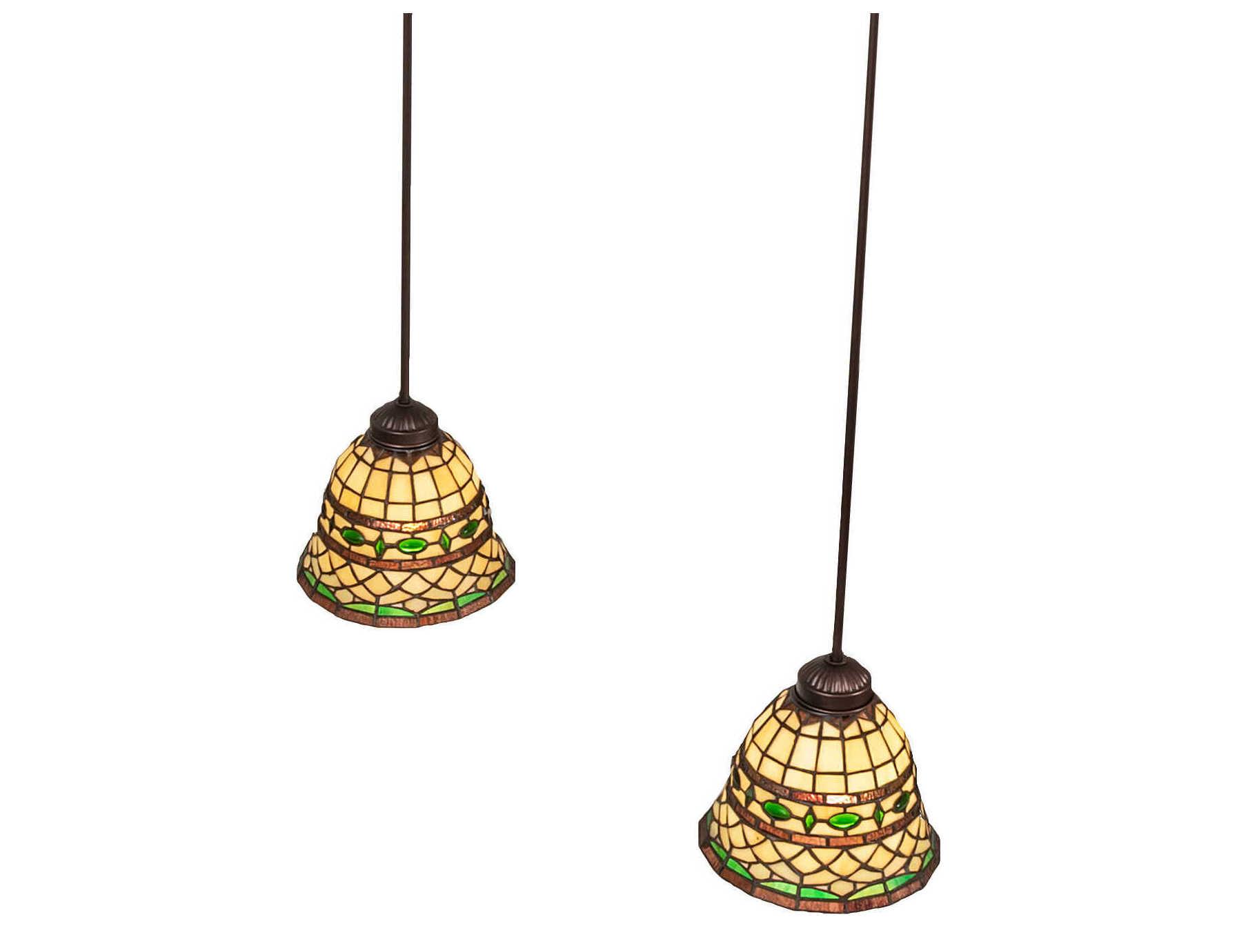 Meyda Tiffany Roman 2-Light Mahogany Bronze Glass Bell Island Pendant