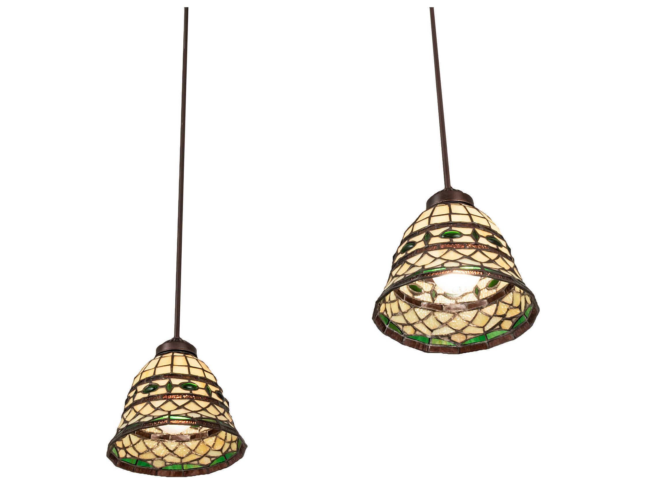 Meyda Tiffany Roman 2-Light Mahogany Bronze Glass Bell Island Pendant