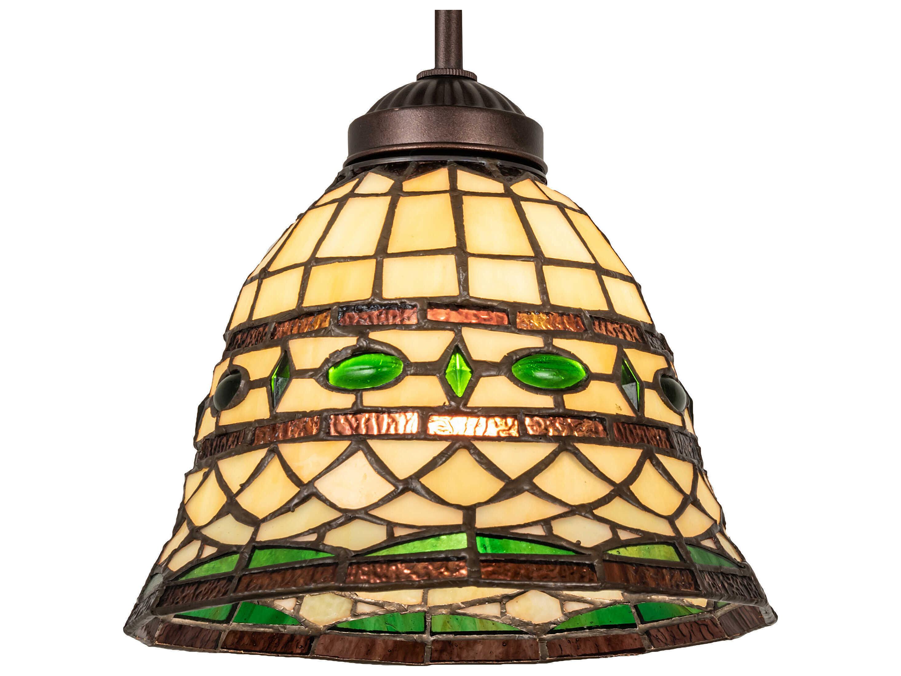 Meyda Tiffany Roman 2-Light Mahogany Bronze Glass Bell Island Pendant