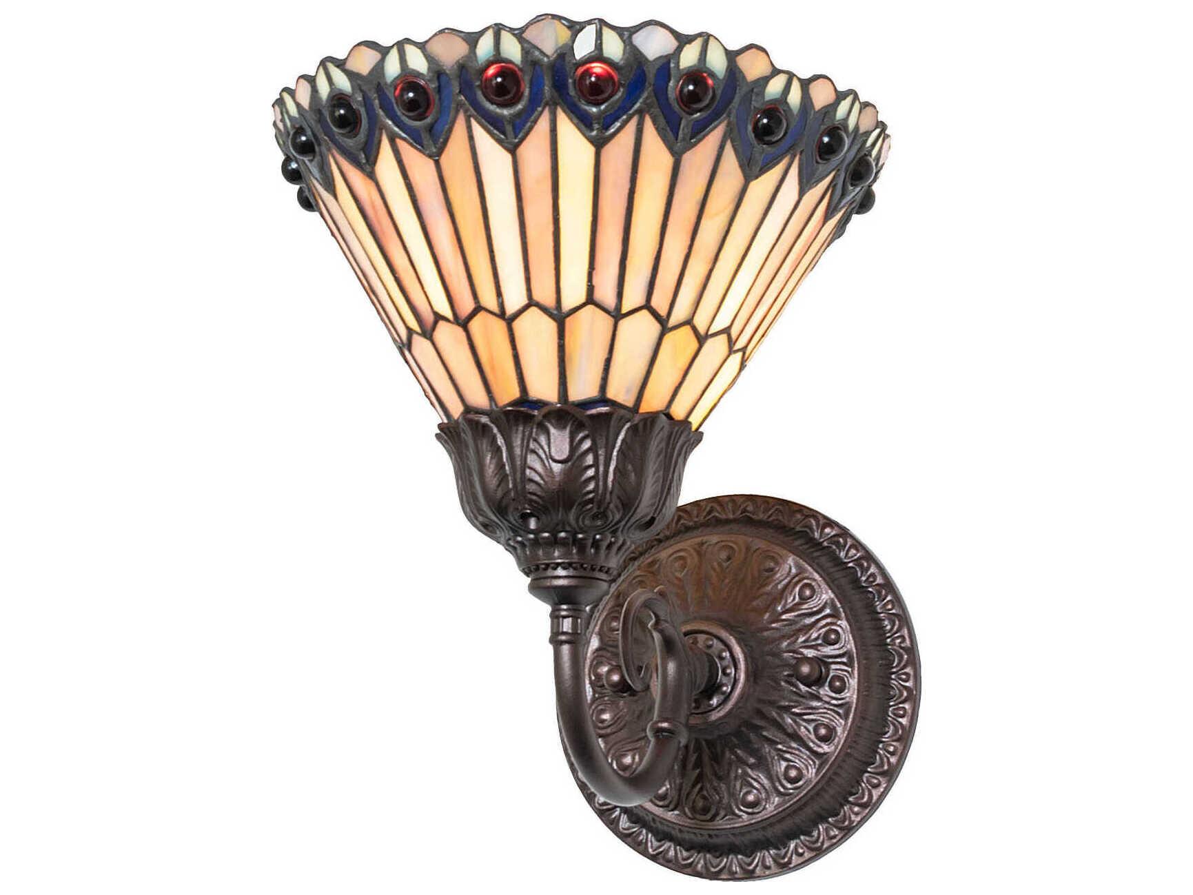 Meyda Tiffany Jeweled Peacock 1-Light Mahogany Bronze Traditional Wall Sconce