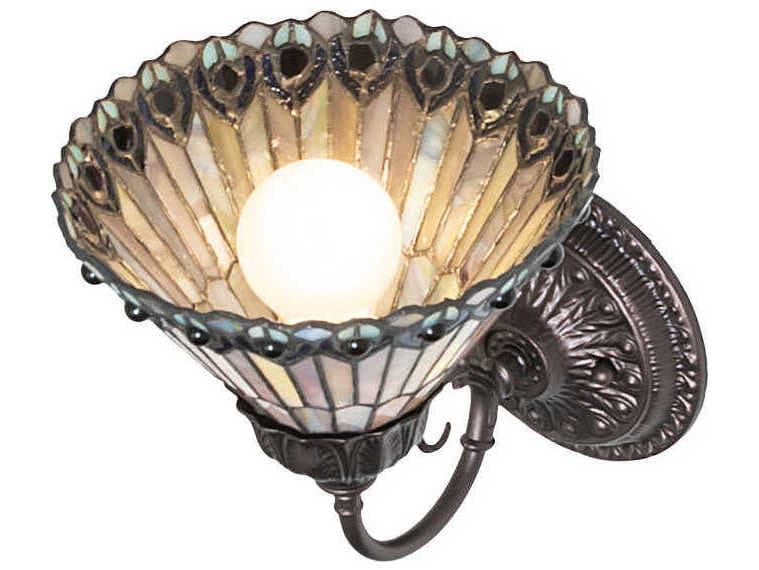 Meyda Tiffany Jeweled Peacock 1-Light Mahogany Bronze Traditional Wall Sconce