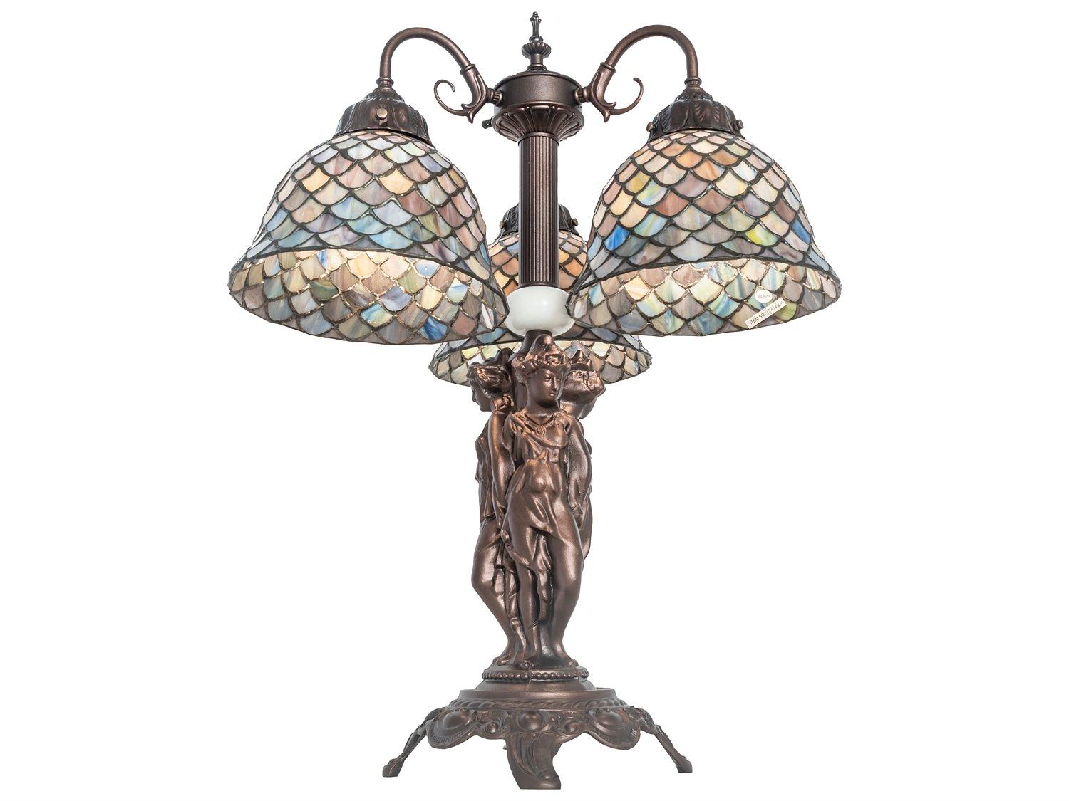 Meyda Tiffany Fishscale Mahogany Bronze Glass Table Lamp