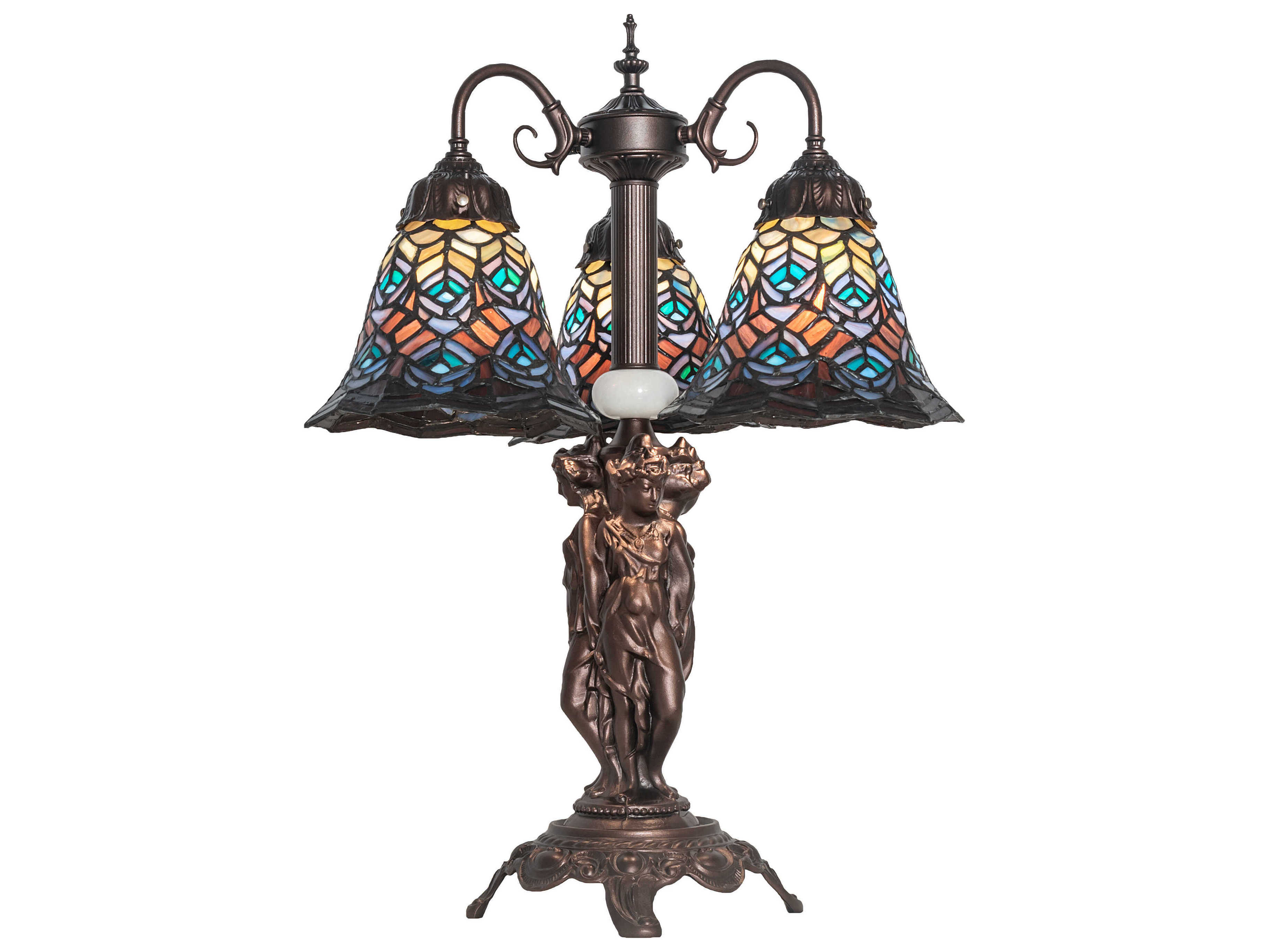 Meyda Tiffany Peacock Feather Mahogany Bronze Glass Table Lamp