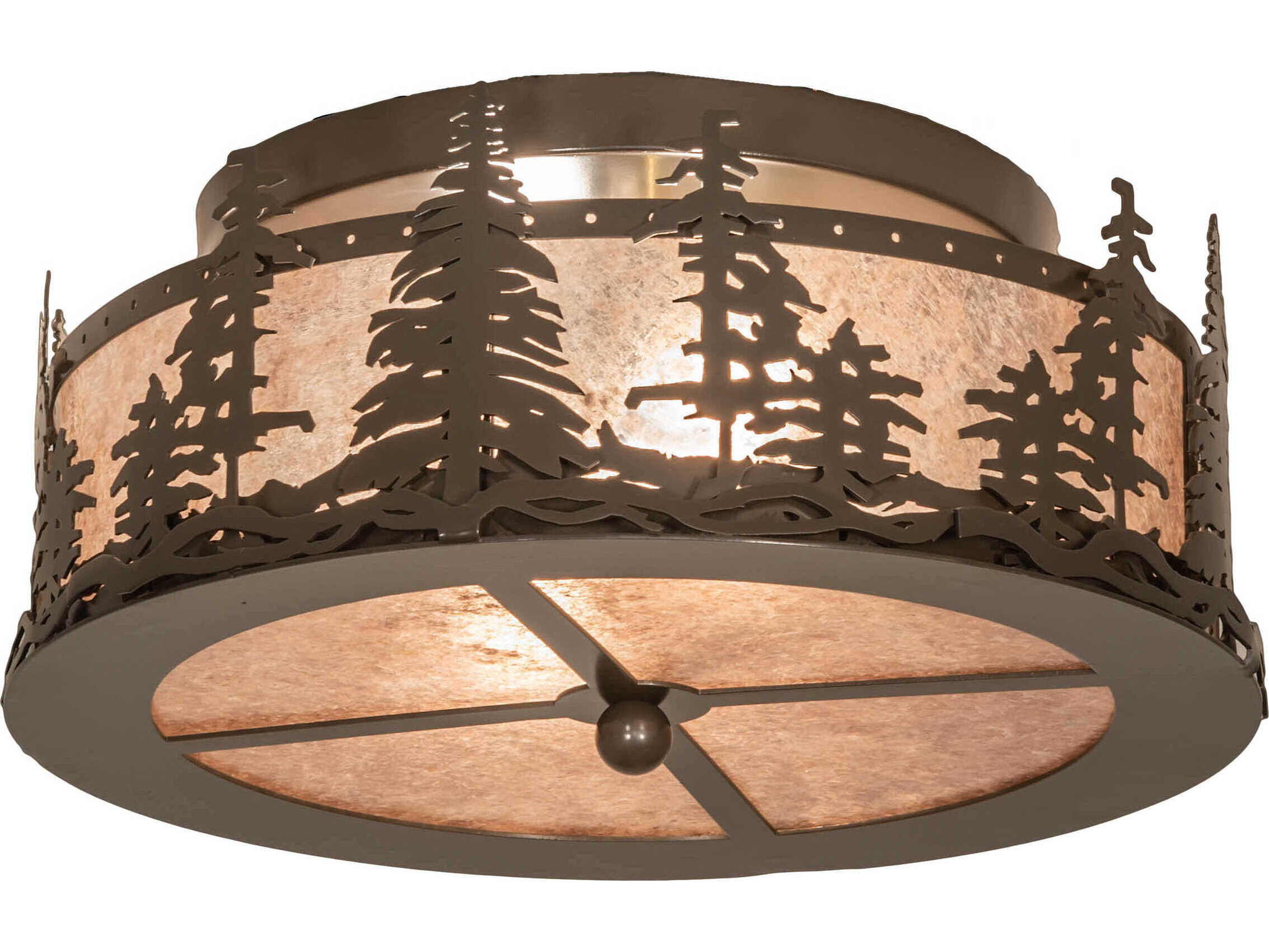 Meyda Tall Pines 2-Light Timeless Bronze Glass Drum Flush Mount