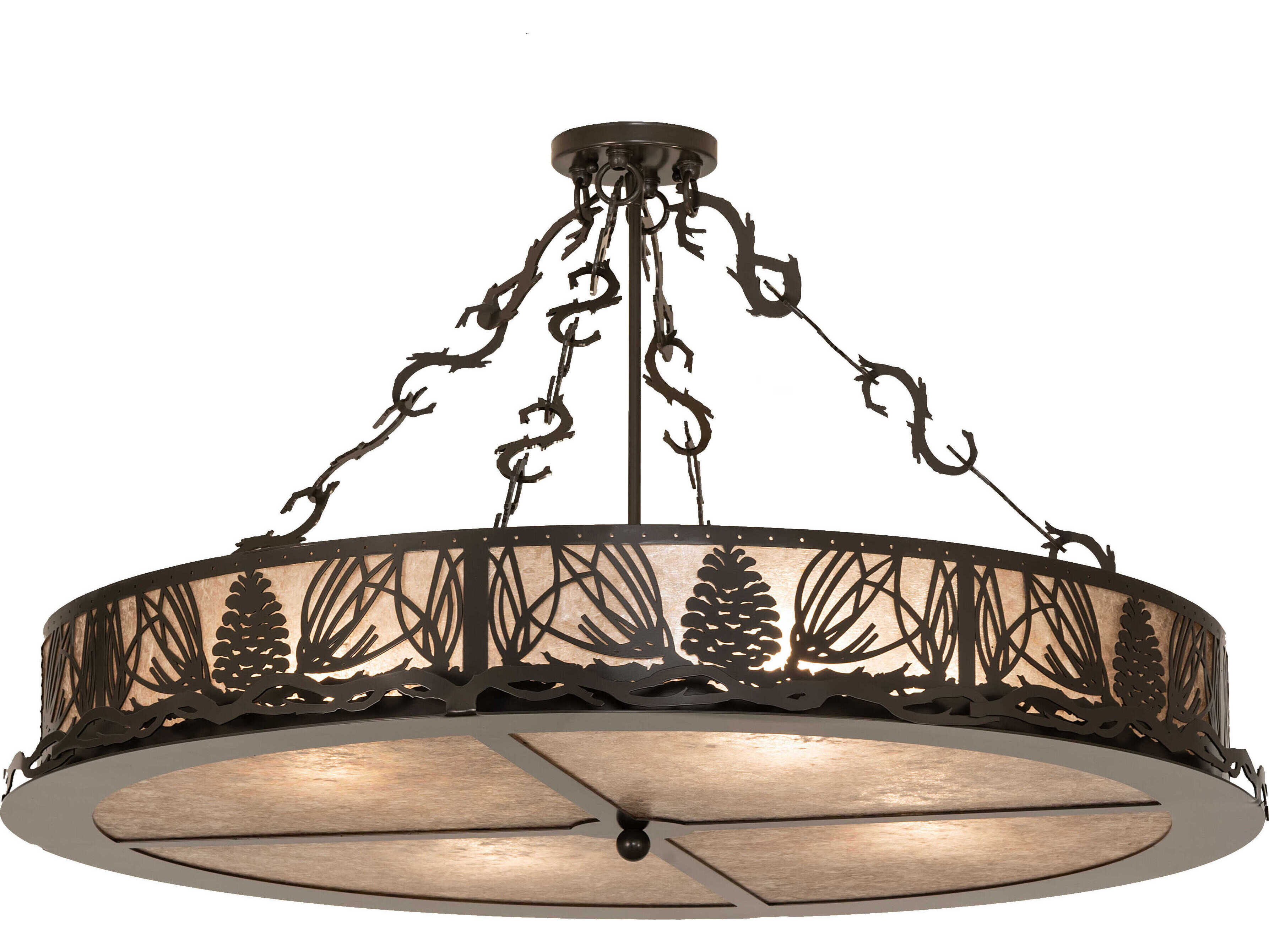 Meyda Mountain Pine 4-Light Timeless Bronze Glass Round Semi Flush Mount