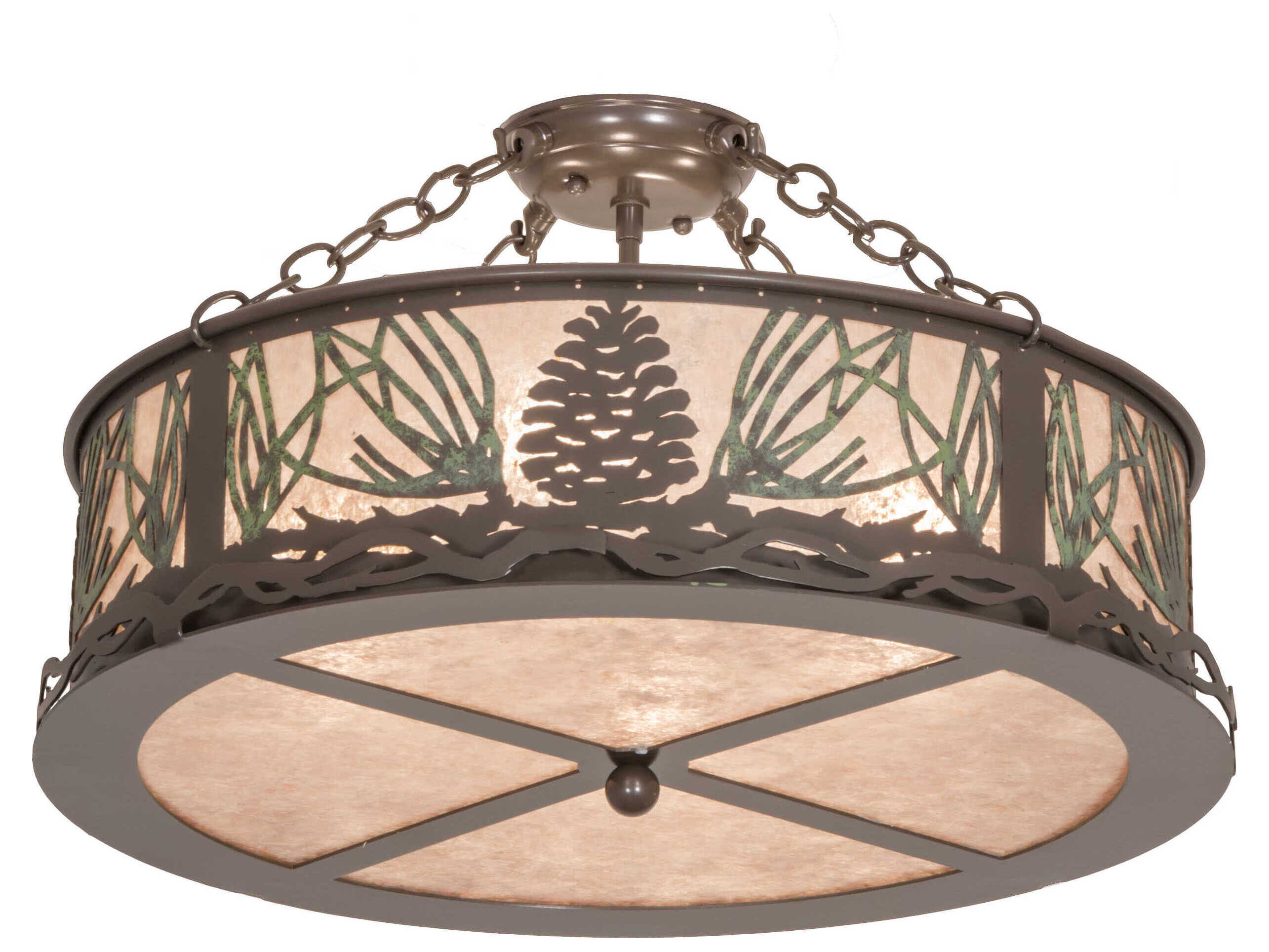 Meyda Mountain Pine 4-Light Timeless Bronze Glass Round Semi Flush Mount