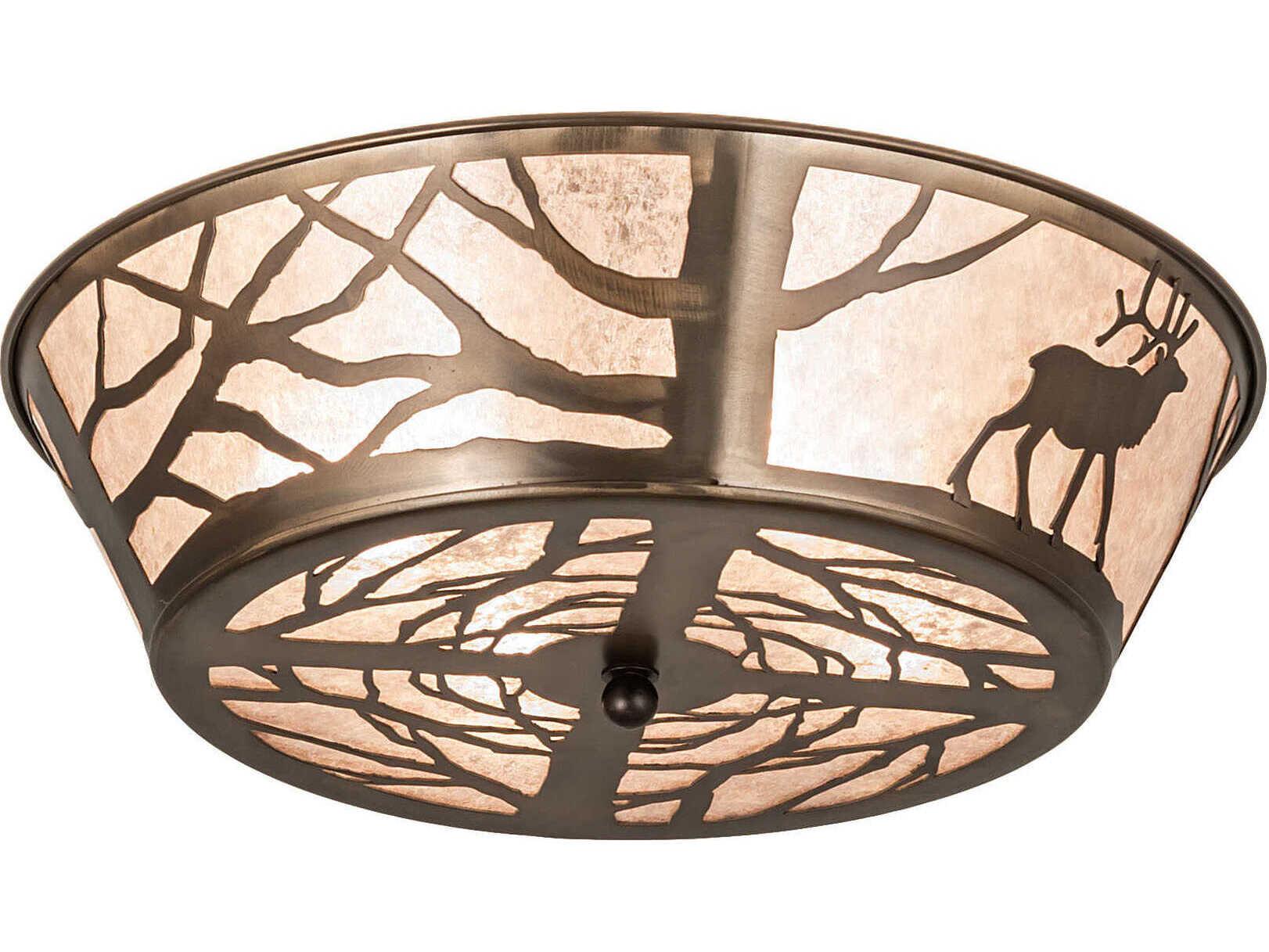 Meyda Elk On The Loose 4-Light Antique Copper Glass Bowl Flush Mount