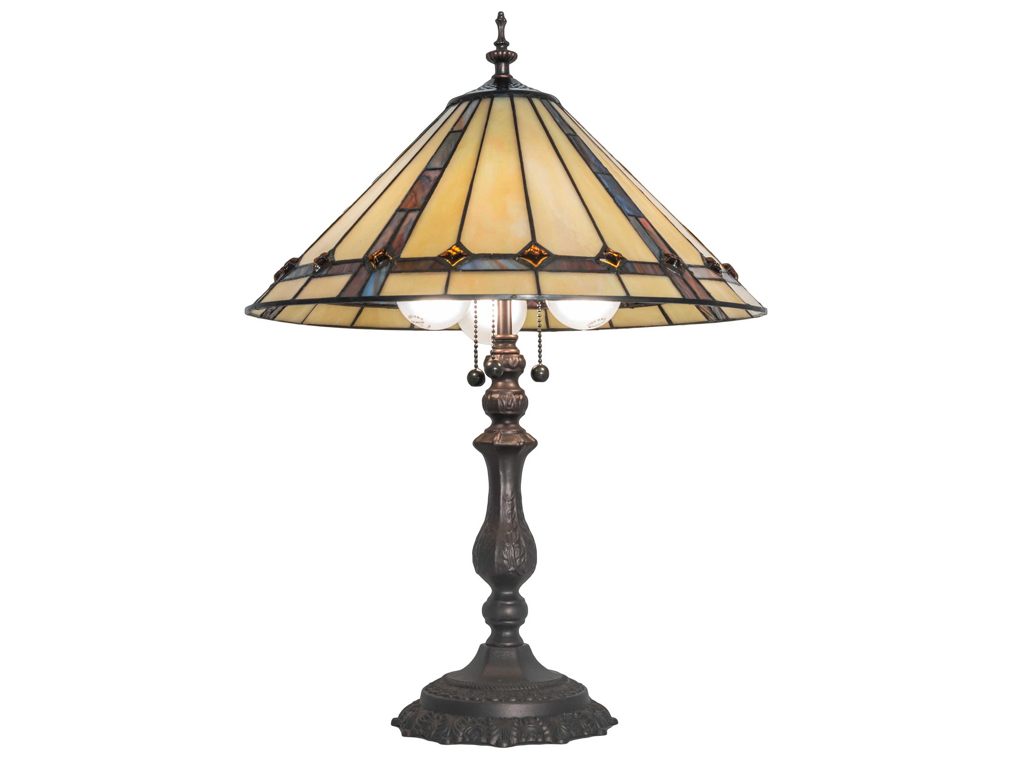 Meyda Belvidere Mahogany Bronze Glass Tiffany Table Lamp