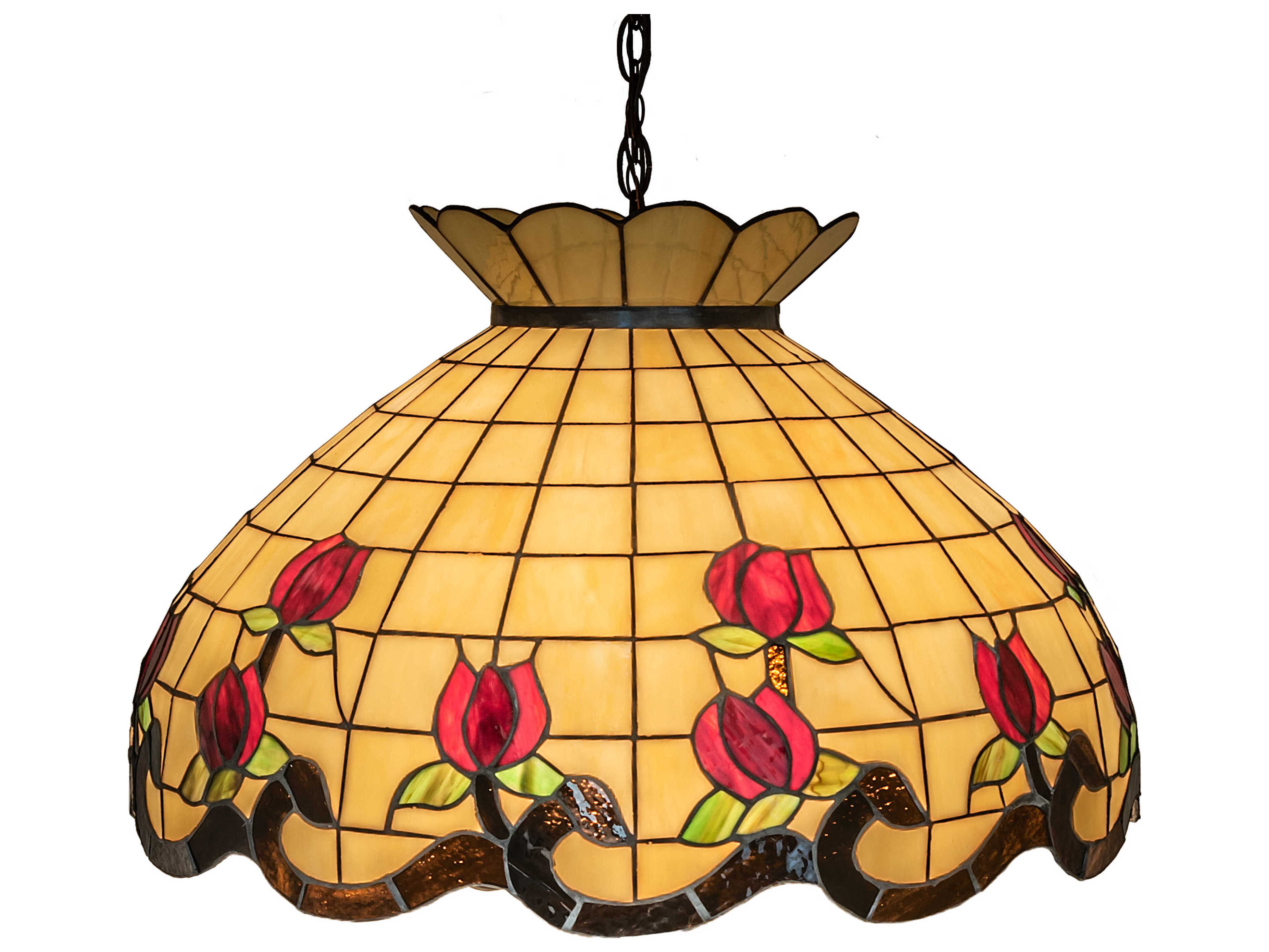 Meyda Roseborder 8 1-Light Mahogany Bronze Glass Tiffany Dome Pendant
