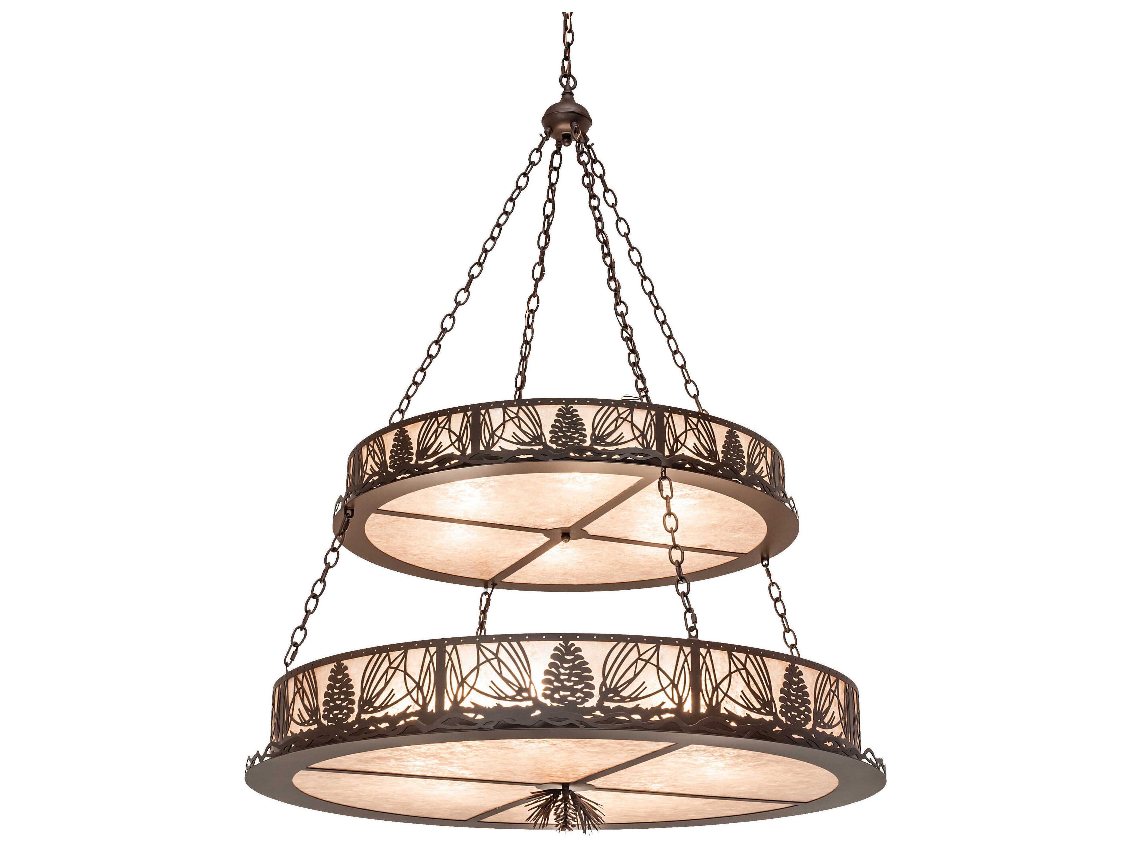 Meyda Mountain Pine 14-Light Brown Glass Round Tiered Pendant