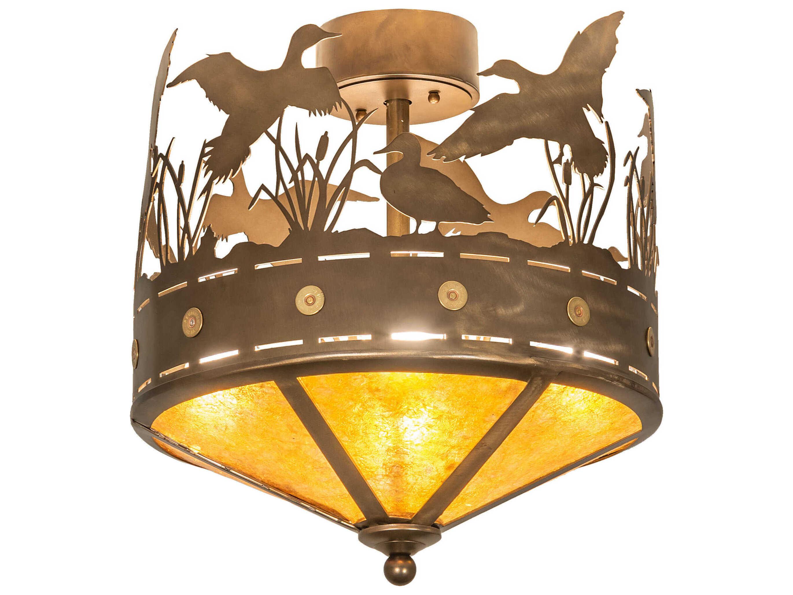 Meyda Ducks In Flight 4-Light Antique Copper Glass Semi Flush Mount
