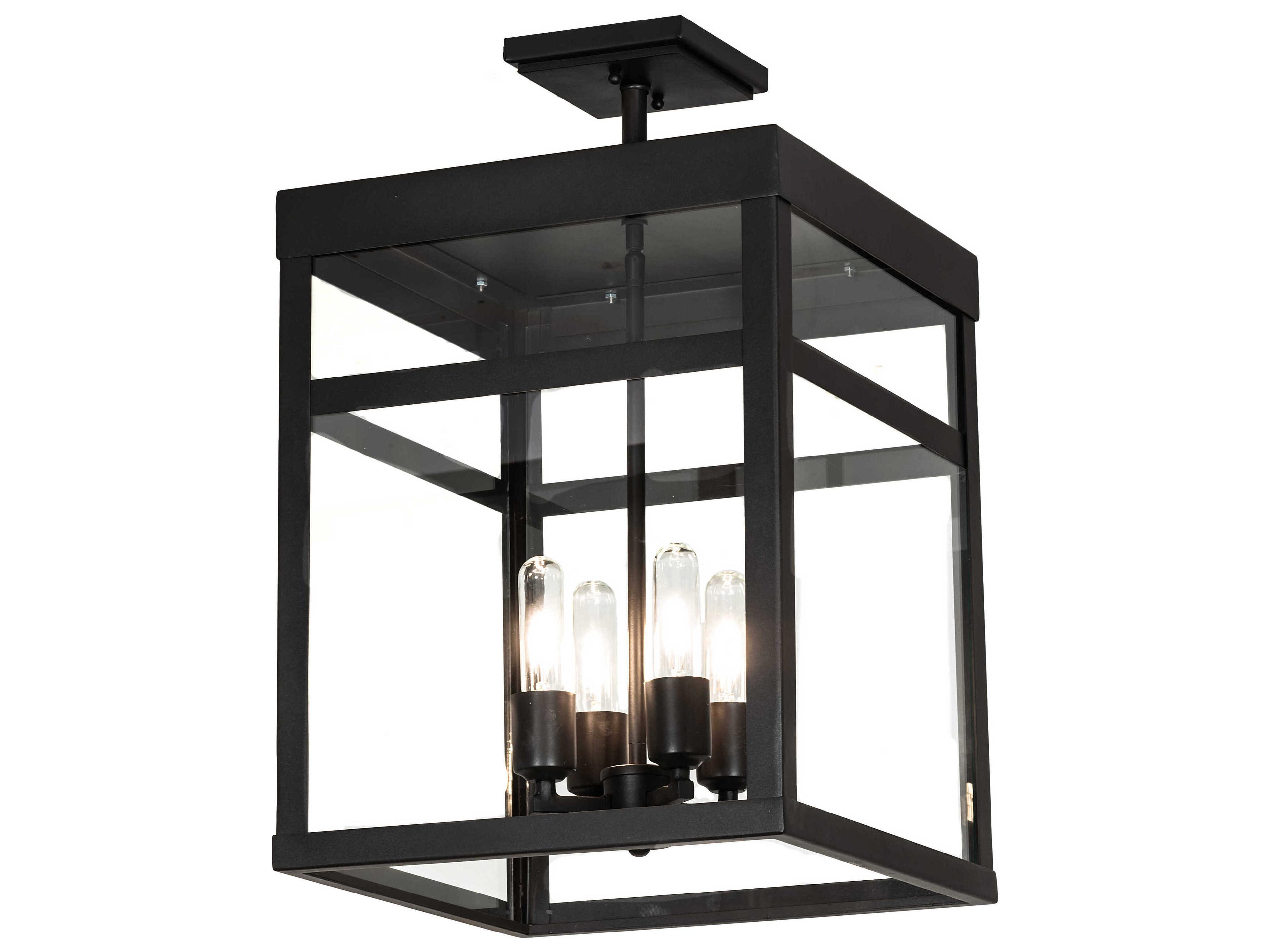 Meyda Quadrato 4-Light Wrought Iron Black Glass Semi Flush Mount