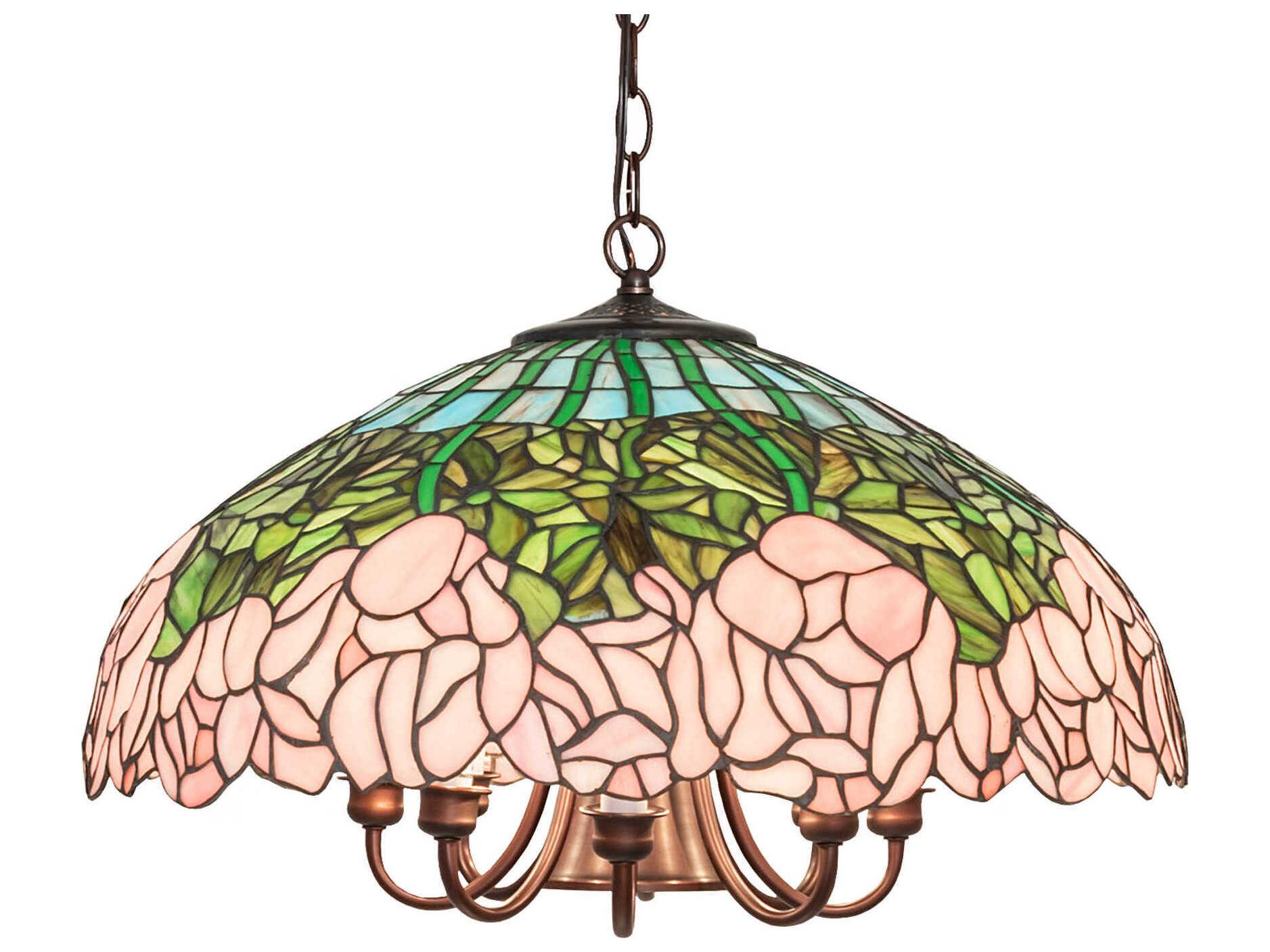 Meyda Cabbage Rose 8 1-Light Mahogany Bronze Glass Tiffany Round Chandelier