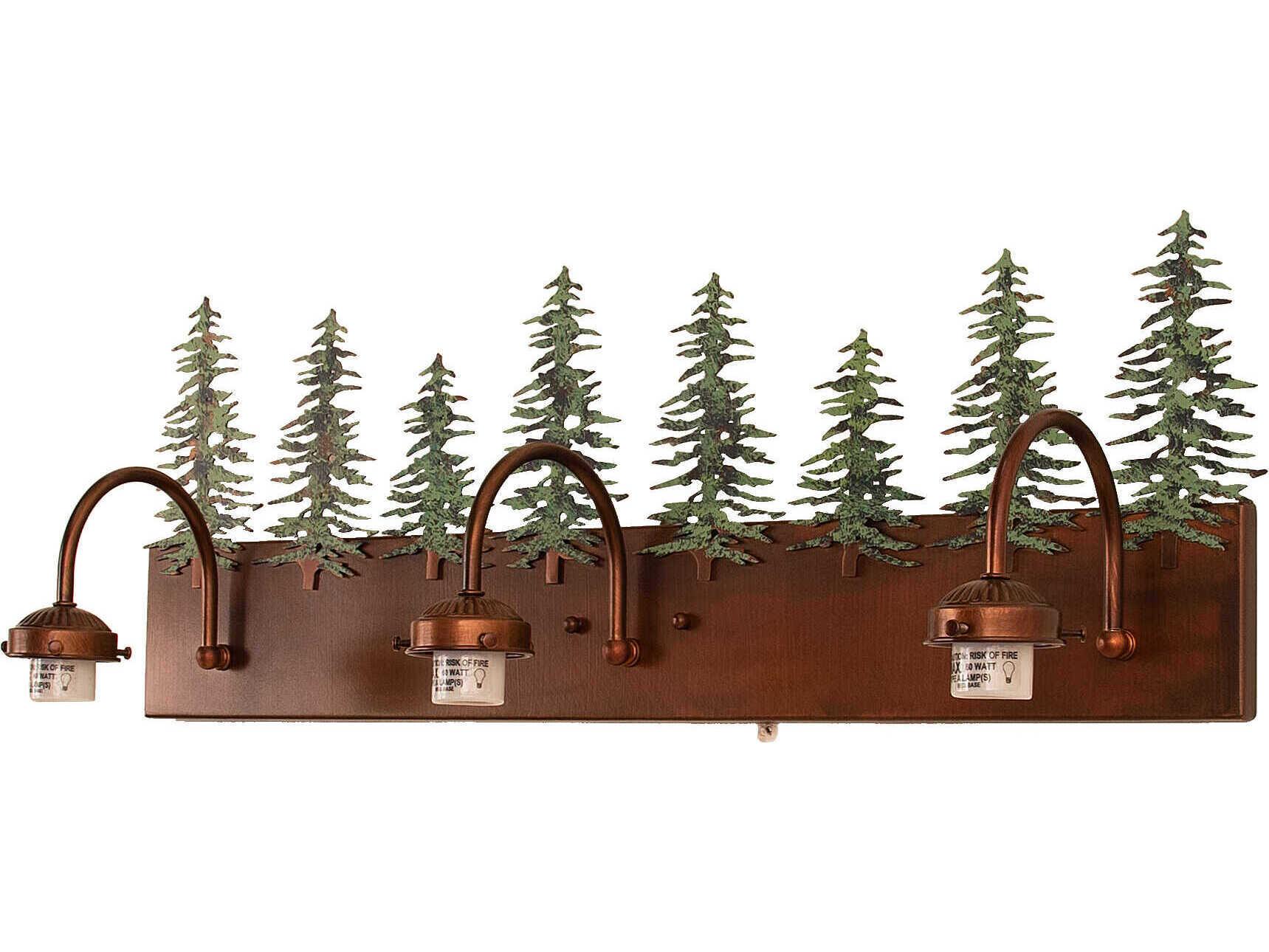 Meyda Tall Pines 3-Light Vintage Copper Green Glass Vanity Light