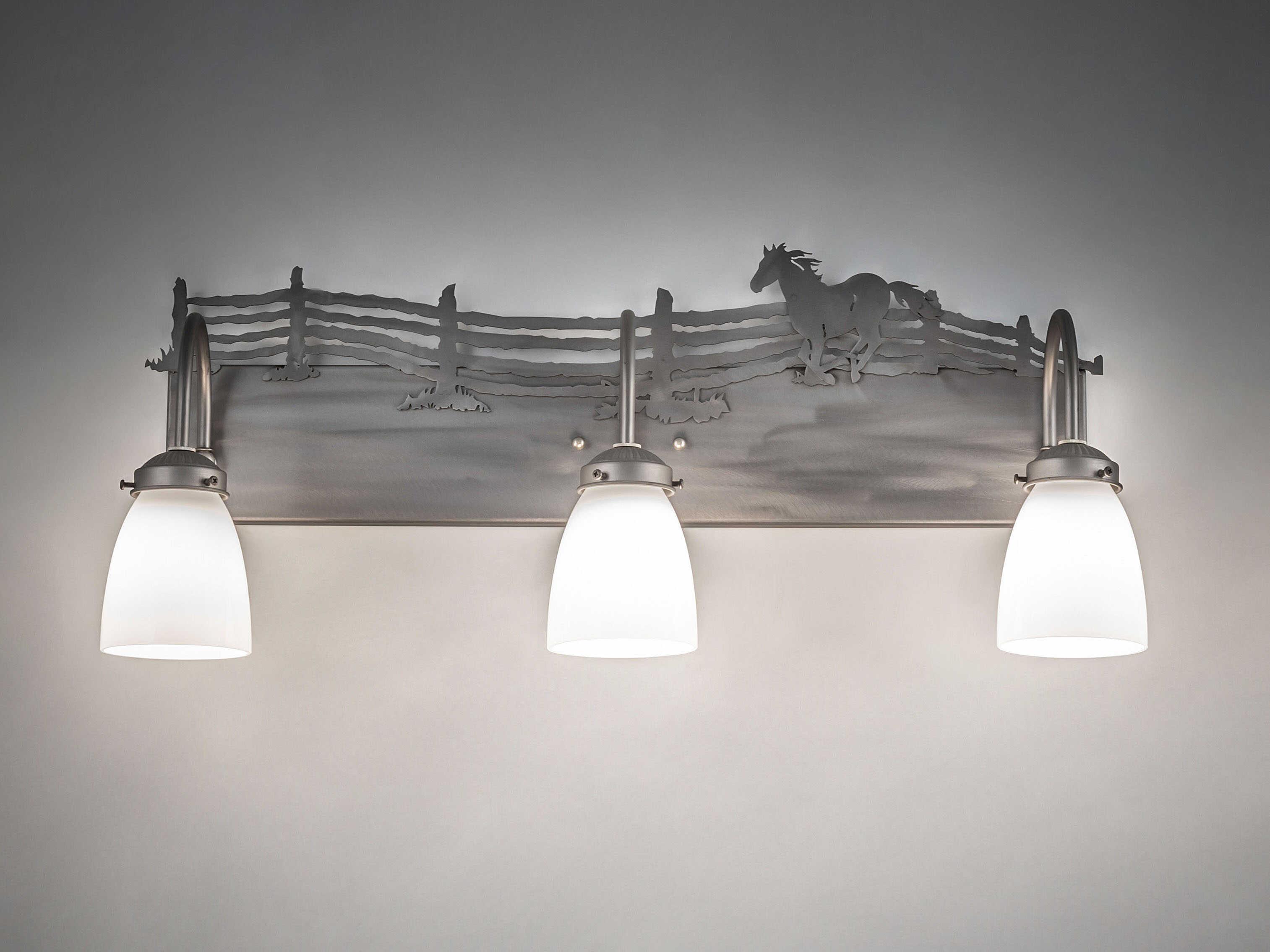 Meyda Running Horse 3-Light Steel Nickel Glass Vanity Light