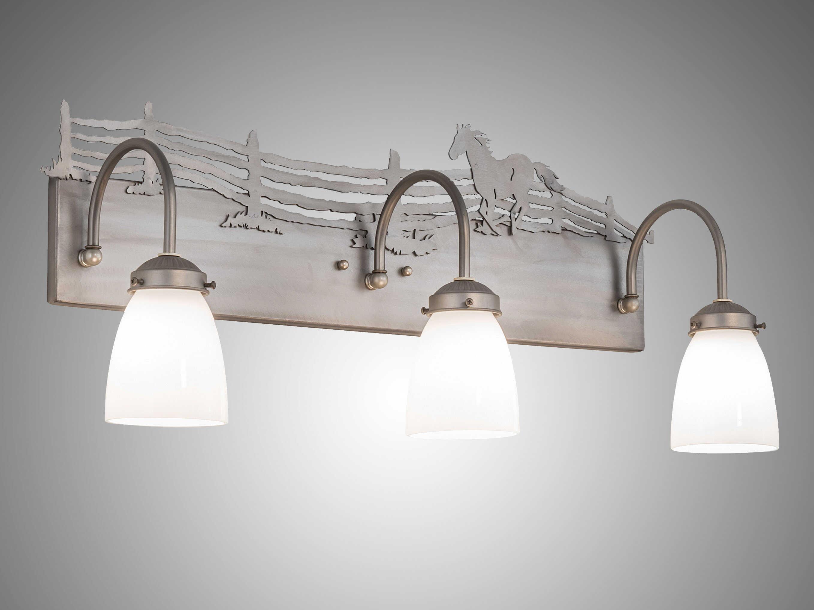 Meyda Running Horse 3-Light Steel Nickel Glass Vanity Light