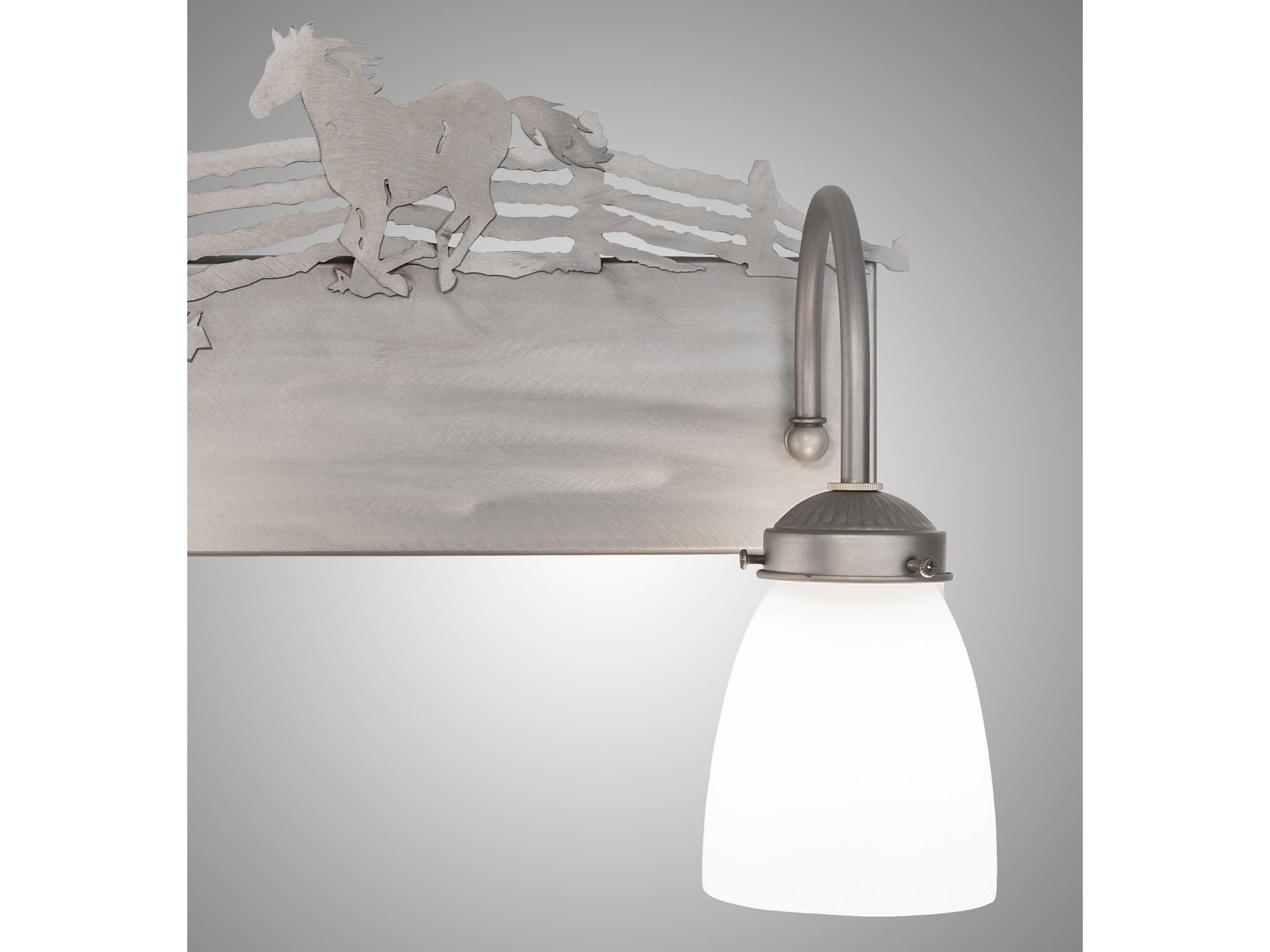 Meyda Running Horse 3-Light Steel Nickel Glass Vanity Light