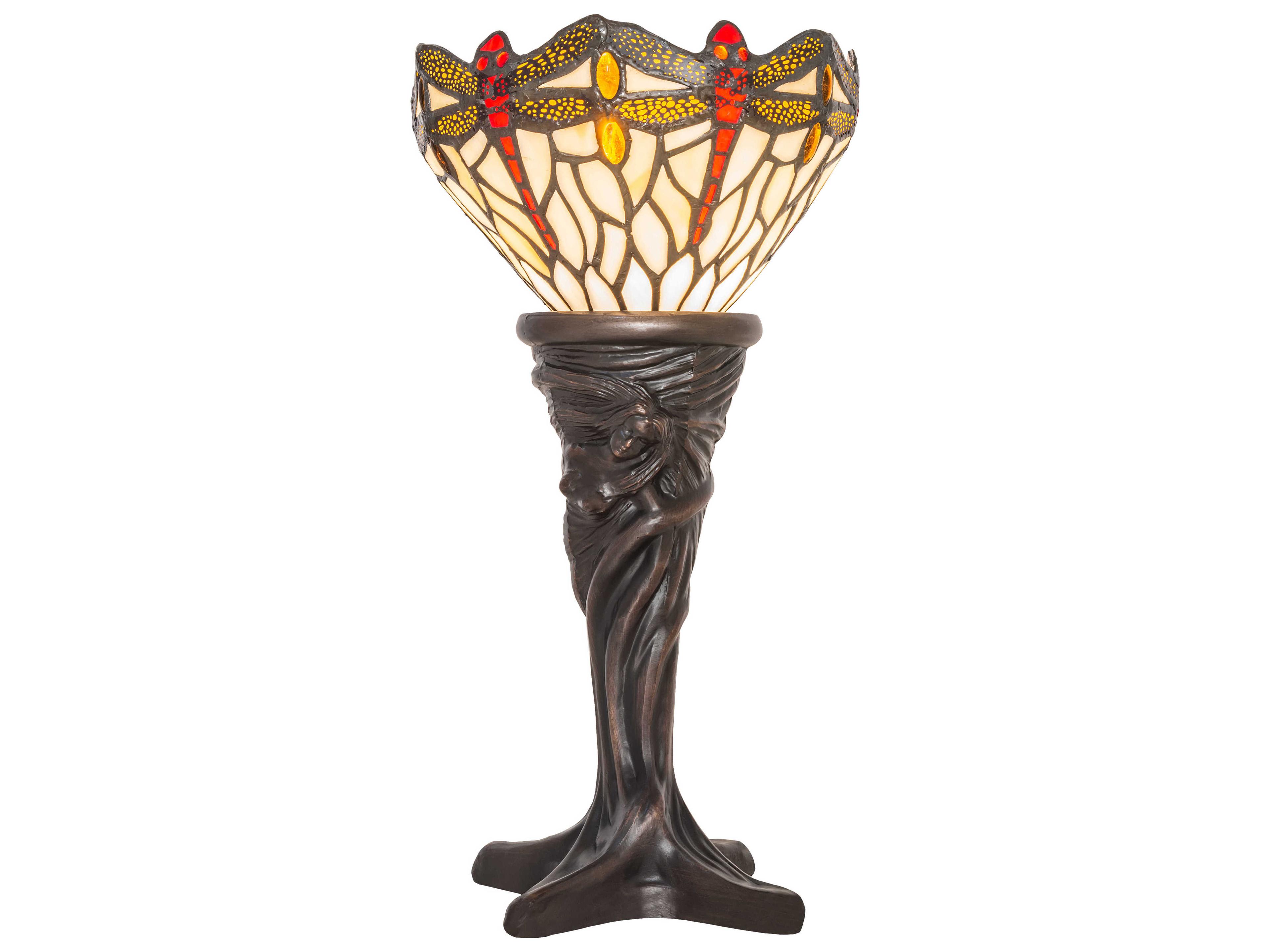 Meyda Hanginghead Dragonfly Mahogany Bronze Glass Tiffany Table Lamp