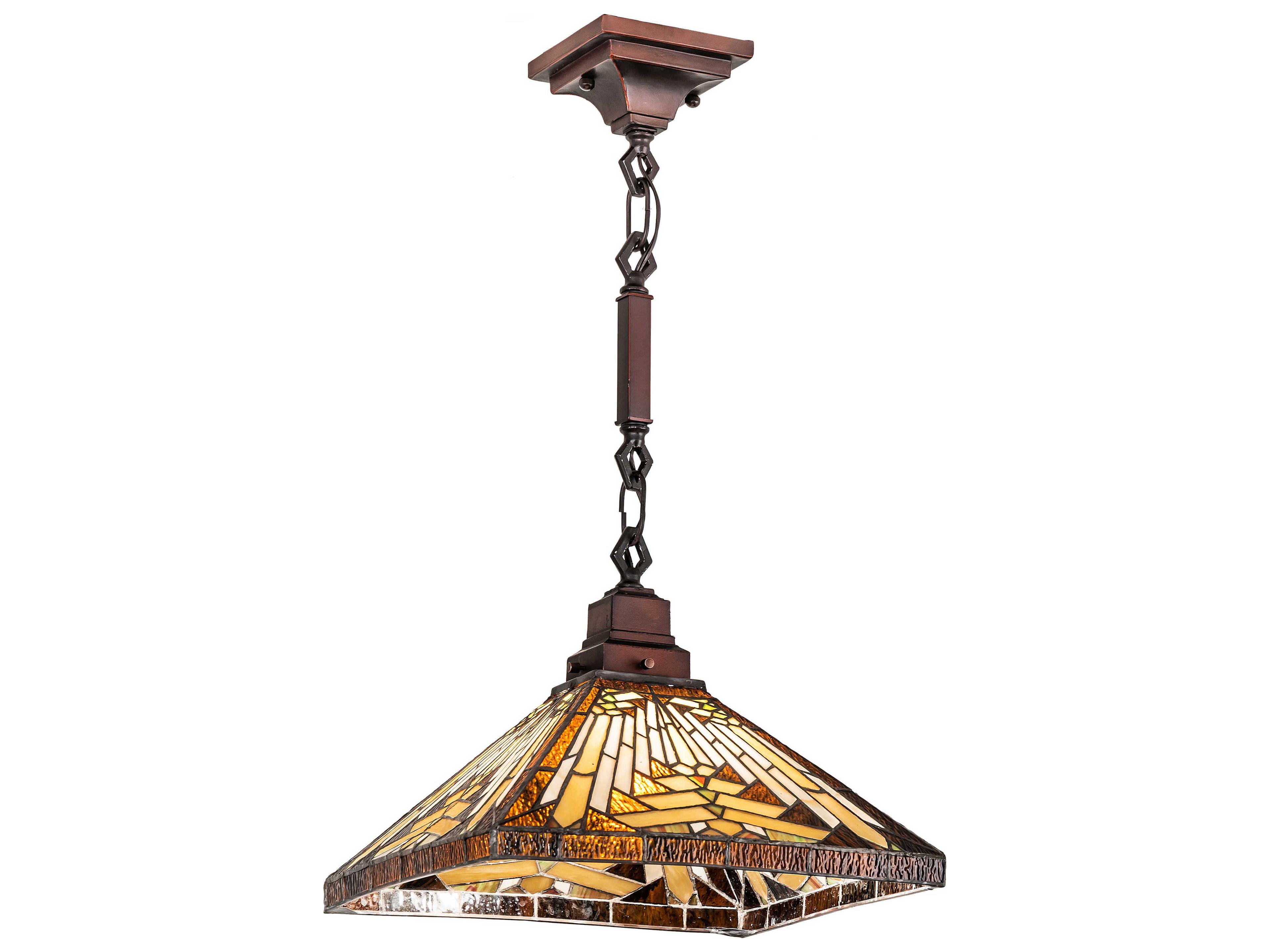Meyda Nuevo Mission 1-Light Mahogany Bronze Glass Tiffany Pendant