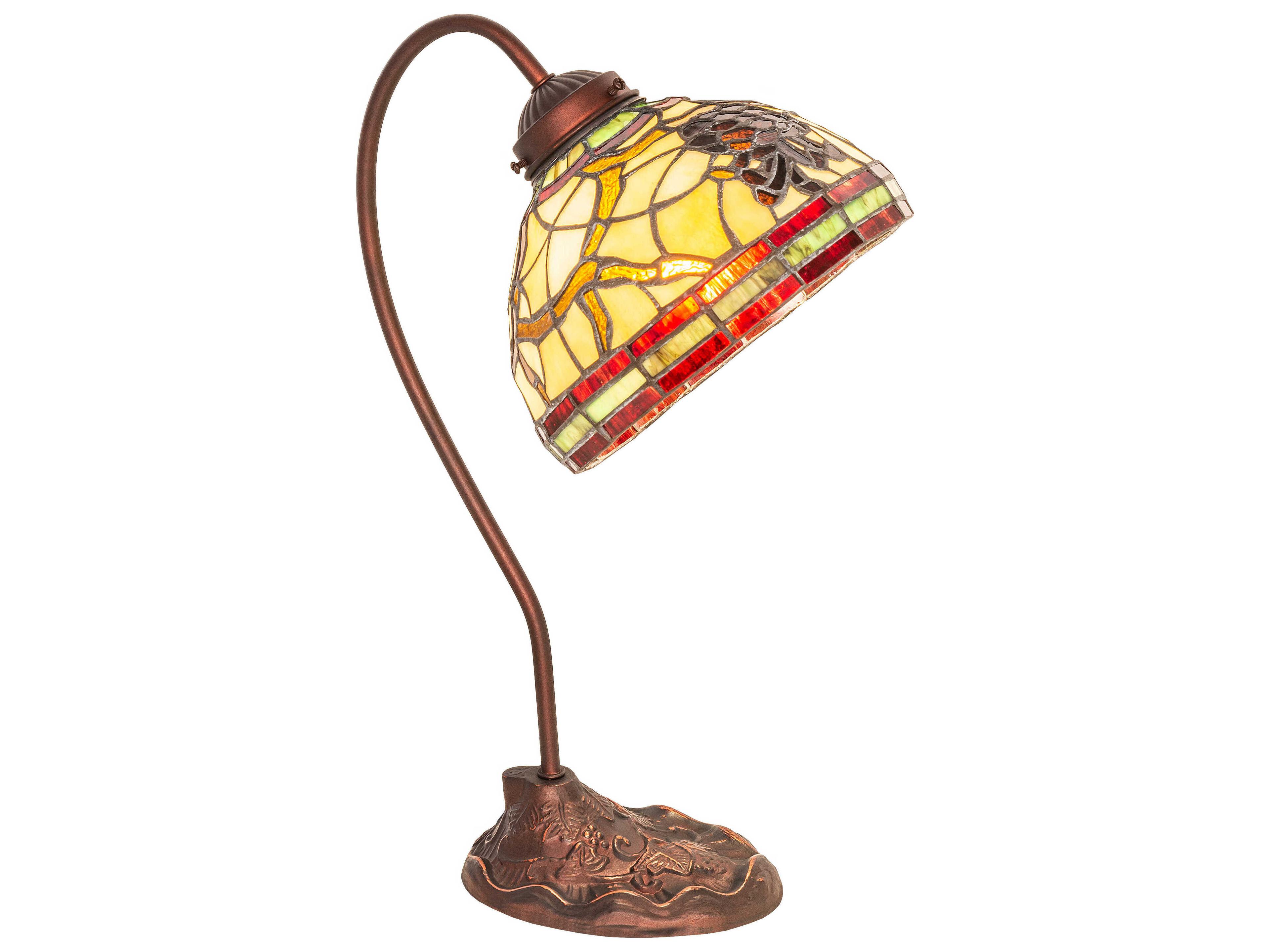 Meyda Pinecone Mahogany Bronze Glass Tiffany Desk Lamp